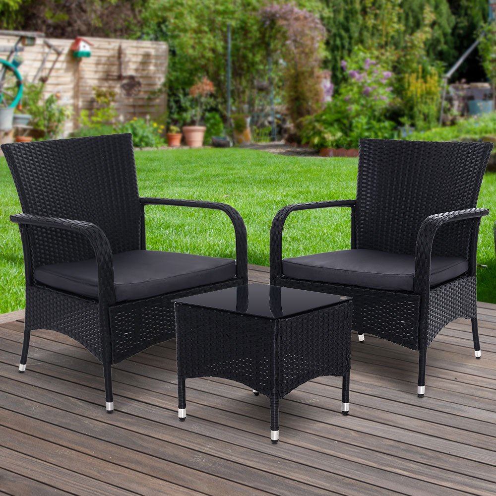 3-Piece Outdoor Bistro Set - Patio Furniture Wicker Chairs & Table (Luca) - Perfect for Garden, Balcony, and Backyard Relaxation