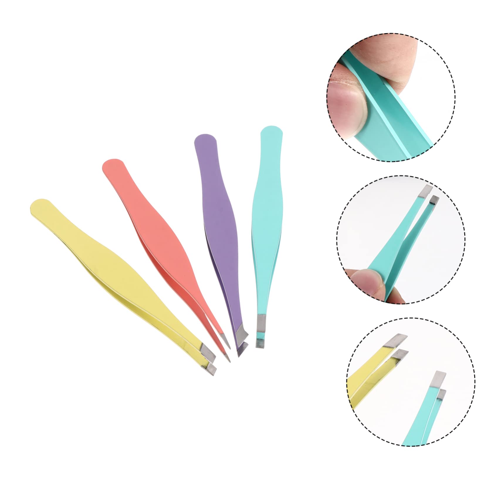 Stainless Steel Eyebrow Tweezers Set - 4pcs for Perfect Brows - Salon & Home Use