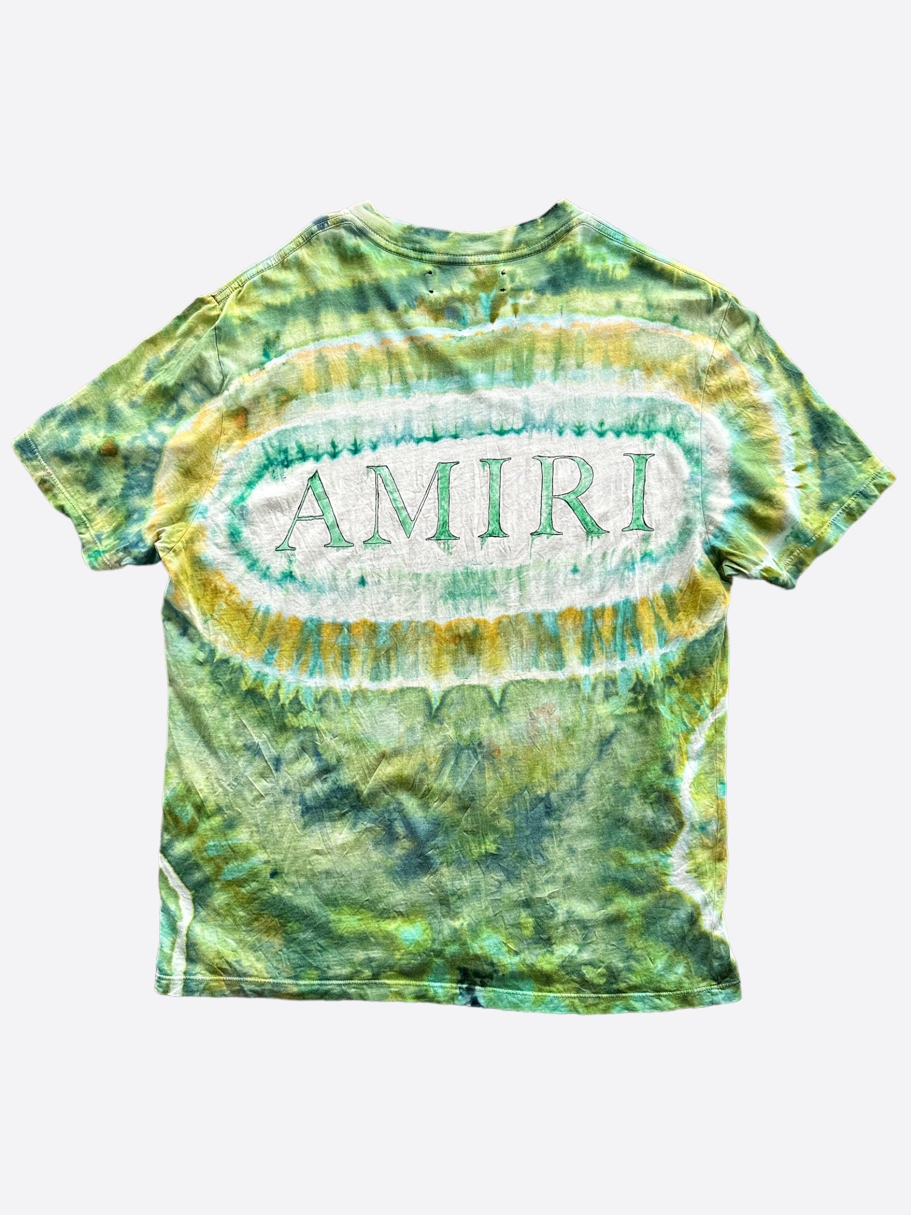 Amiri Green Tie Dye Logo T-Shirt for Men - Stylish Graphic Tee for Streetwear, Casual Outfits & Summer Fashion