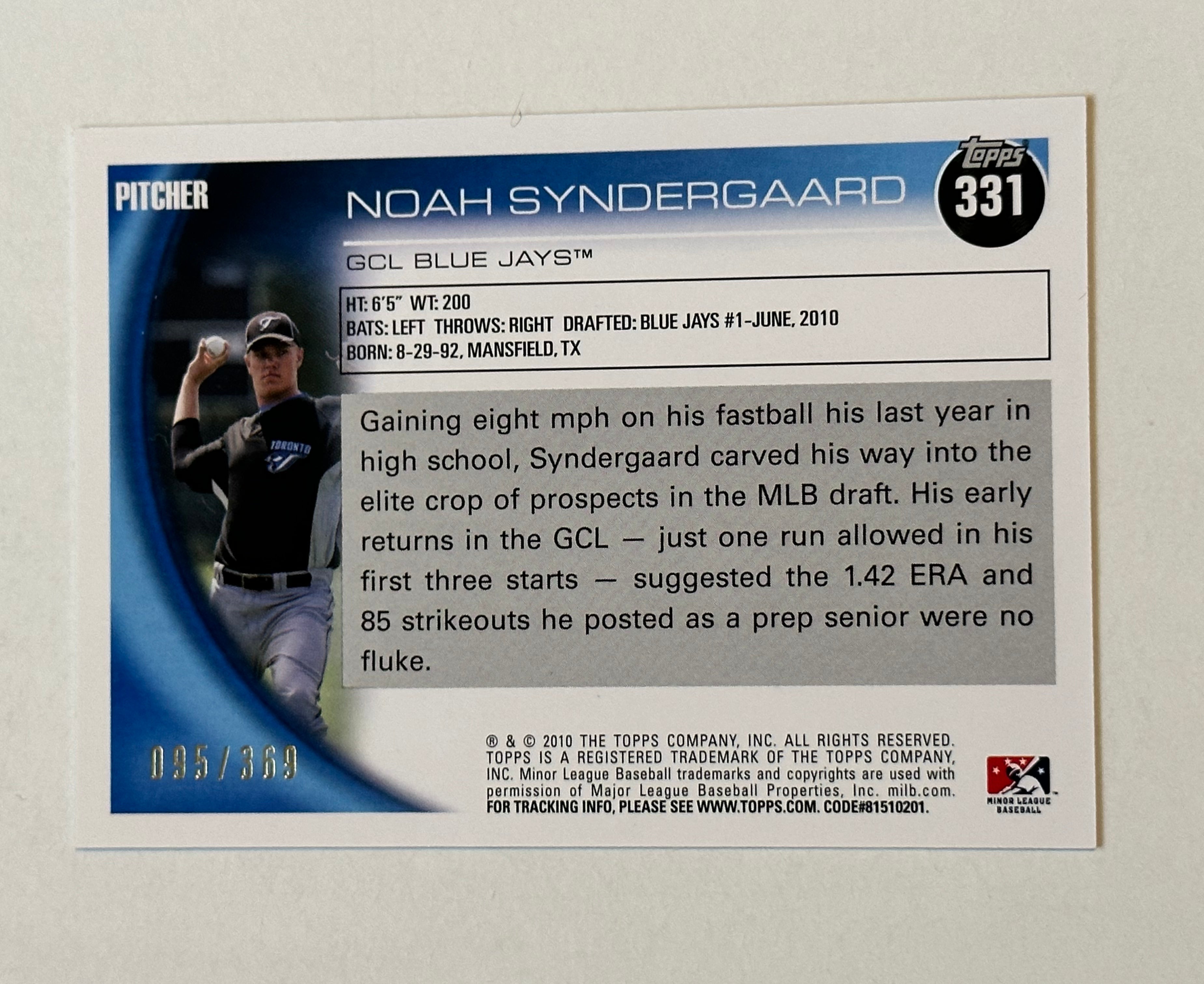 Rare Numbered Topps Noah Syndergaard Baseball Rookie Card - Collectible Sports Memorabilia for MLB Fans and Card Collectors