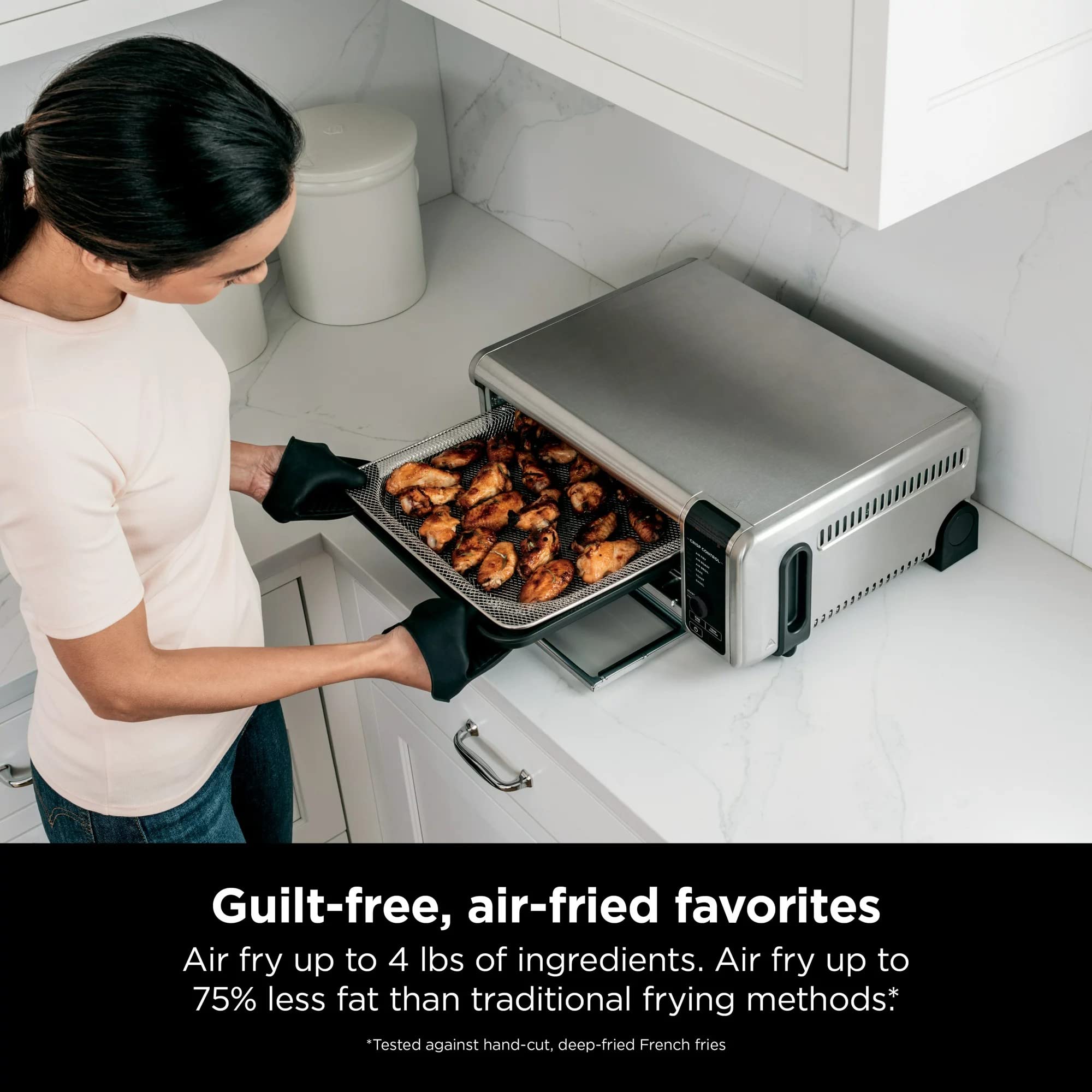 Ninja SP080 Foodi Digital Air Fry Countertop Oven - 6-in-1 Multi-Function Toaster Oven with Flip-Up Design for Space Saving | Includes Air Fry Basket, Wire Rack, Baking Pan & Crumb Tray | Perfect for Small Kitchens, Dorms & RV Cooking (Renewed, Silver)