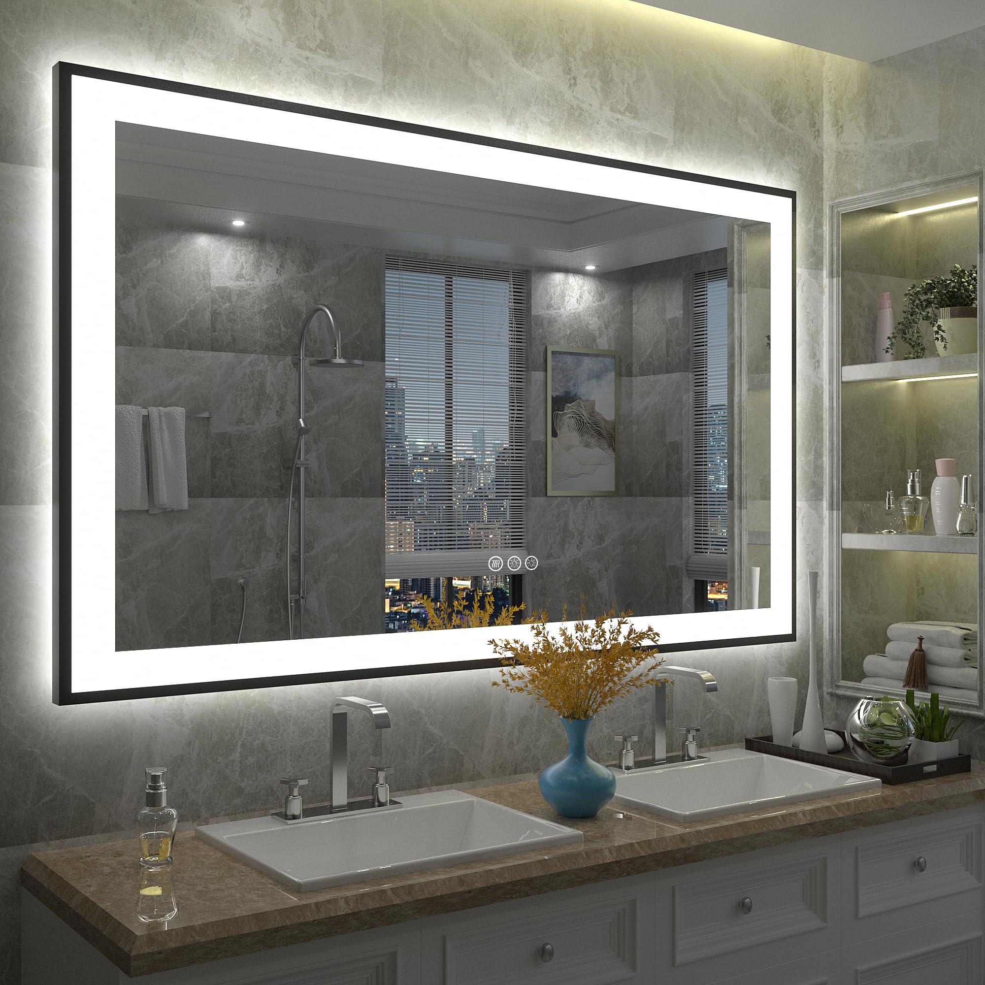 55x36 Inch LED Bathroom Mirror with Dimmable Lights - Anti-Fog, Shatterproof Wall Mount Vanity Mirror with Front & Backlit Lighting (ETL Certified) - Perfect for Makeup, Shaving & Modern Bathroom Decor