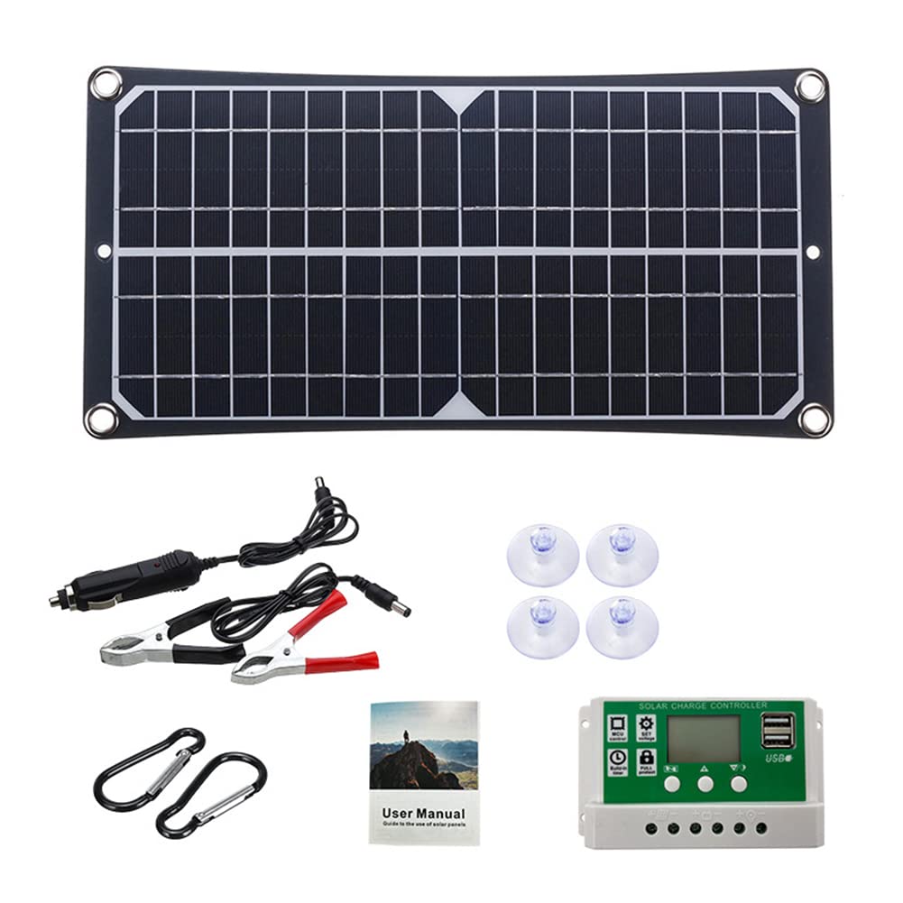 50W 18V Monocrystalline Solar Panel Kit with Charge Controller, Car Charger & Battery Clips - Portable Power Solution for RV, Camping, Marine & Outdoor Adventures | Waterproof & Durable for Off-Grid Living