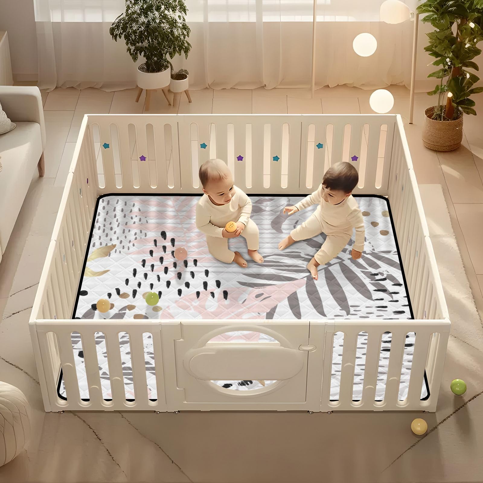 Breathable Foldable Baby Play Mat - 50'' x 50'' Soft Tummy Time Floor Mat for Infants & Toddlers with Tropical Leaf Design | Nursery, Playroom & Outdoor Use