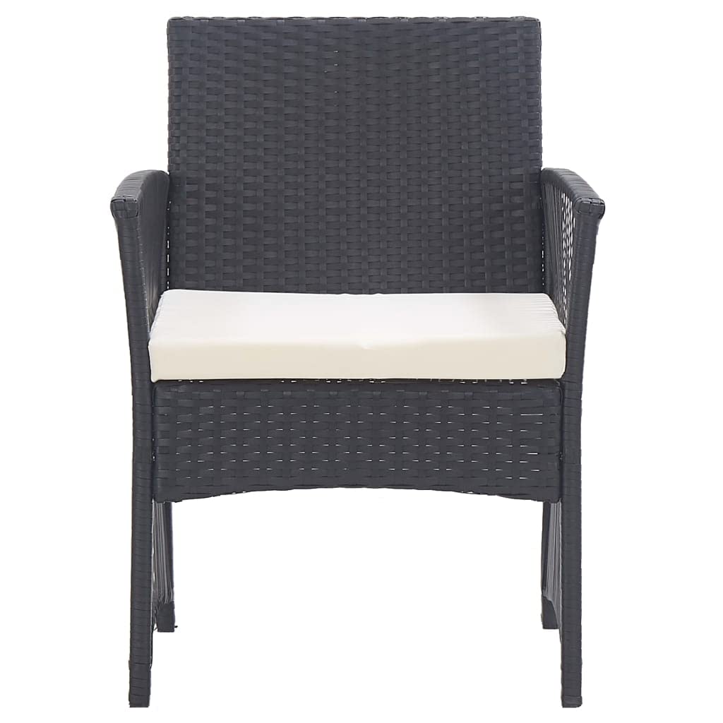 2-Piece Black Poly Rattan Patio Chair Set with Cushions - Outdoor Dining Chairs for Balcony, Garden, Poolside & Lawn - Weather-Resistant Patio Furniture for Relaxing & Entertaining