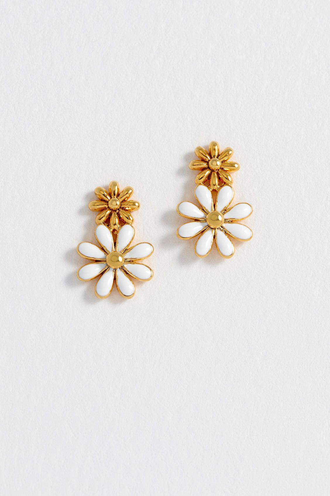 White Enamel Double Flower Stud Earrings for Women - Elegant Floral Fashion Jewelry for Daily Wear & Special Occasions