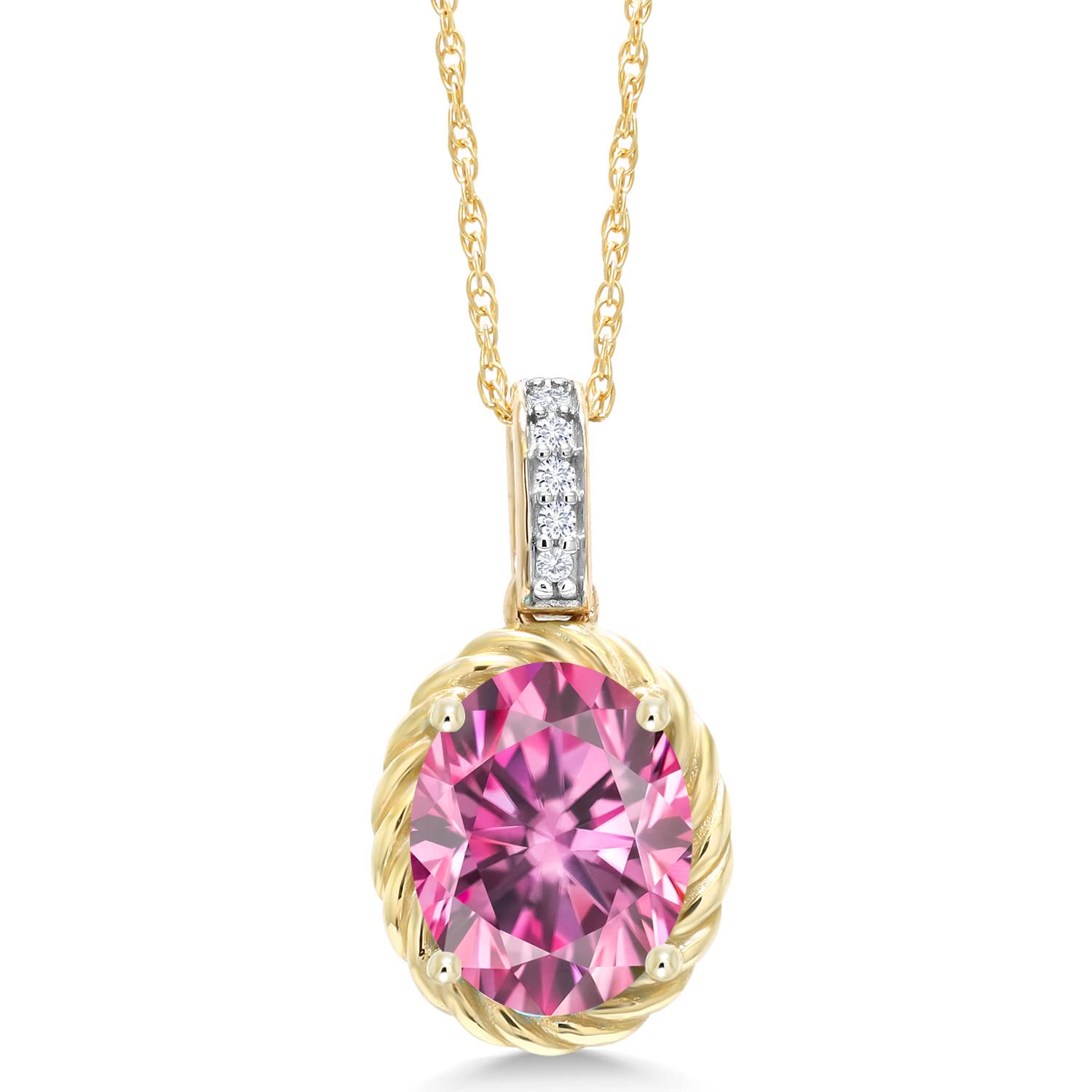 10K Yellow Gold 9X7MM Oval Birthstone & Diamond Pendant Necklace for Women - 18 Inch Gold Chain | Personalized Jewelry Gift for Mom, Wife, Anniversary & Special Occasions