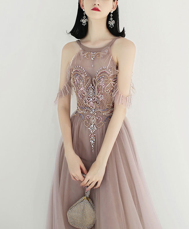 Elegant Long Tulle Beads Prom Dress - Formal Evening Gown for Homecoming, Quinceañera & Special Occasions