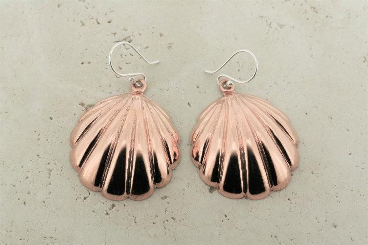 Large Copper Clam Shell Earrings - Handmade Boho Beach Jewelry for Women - Perfect for Summer, Vacations & Boho Fashion