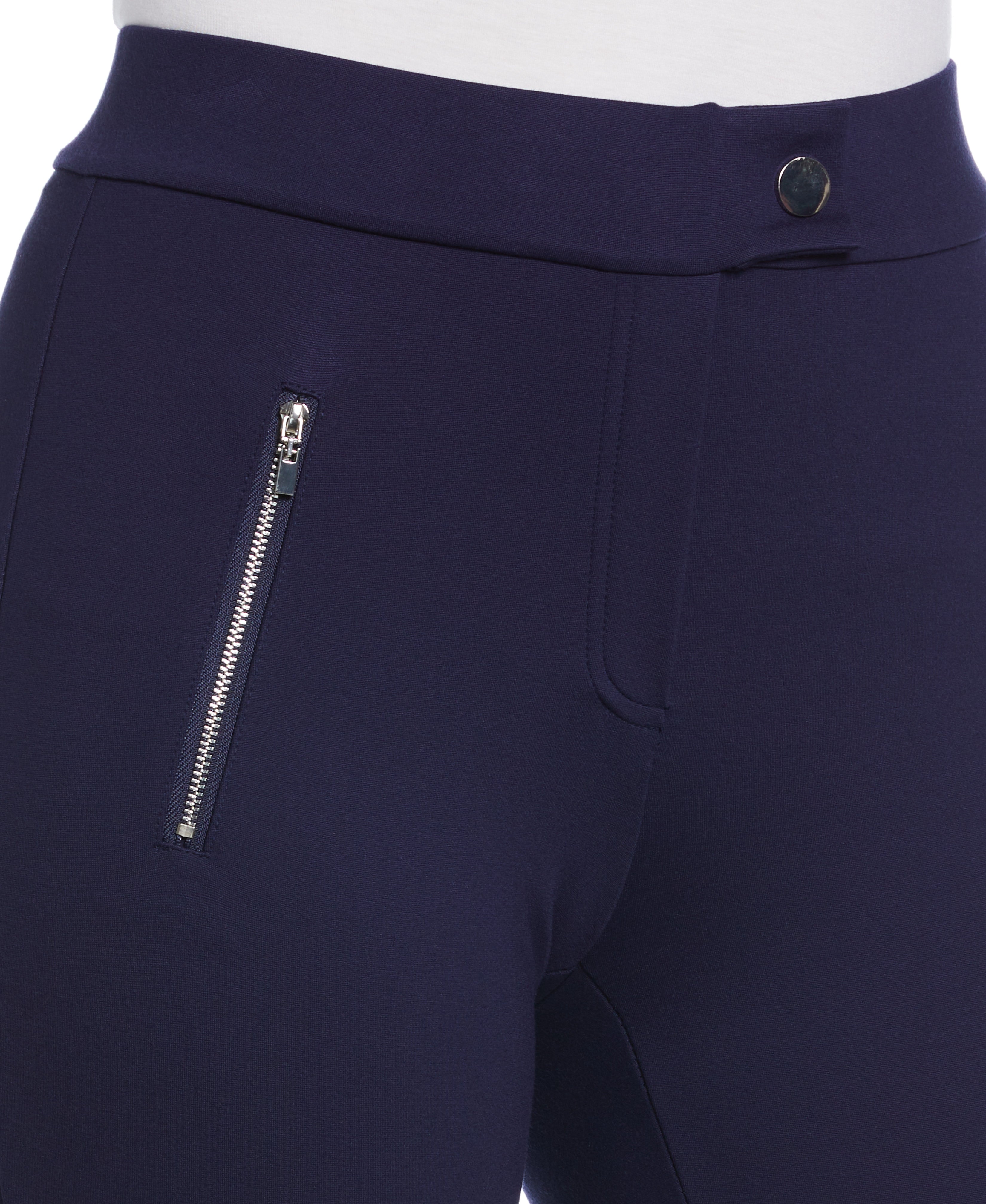 Classic Fit Pull On Ankle Pants with Zipper Detail - Comfortable Stretch Women's Casual Pants for Work, Office & Everyday Wear
