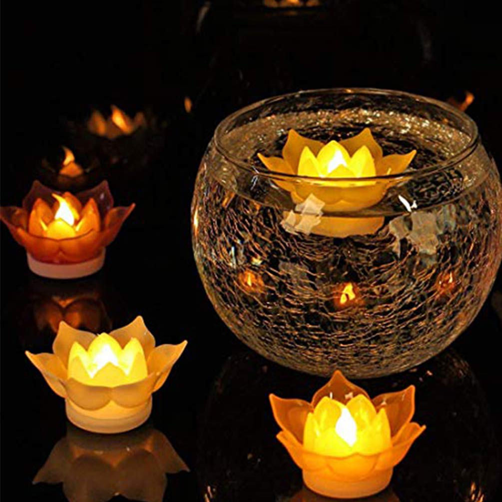 2pcs LED Electronic Lotus Lantern Buddha Candle Lamp - Flameless Flower Candles Light in White for Meditation, Home Decor & Spiritual Ceremonies