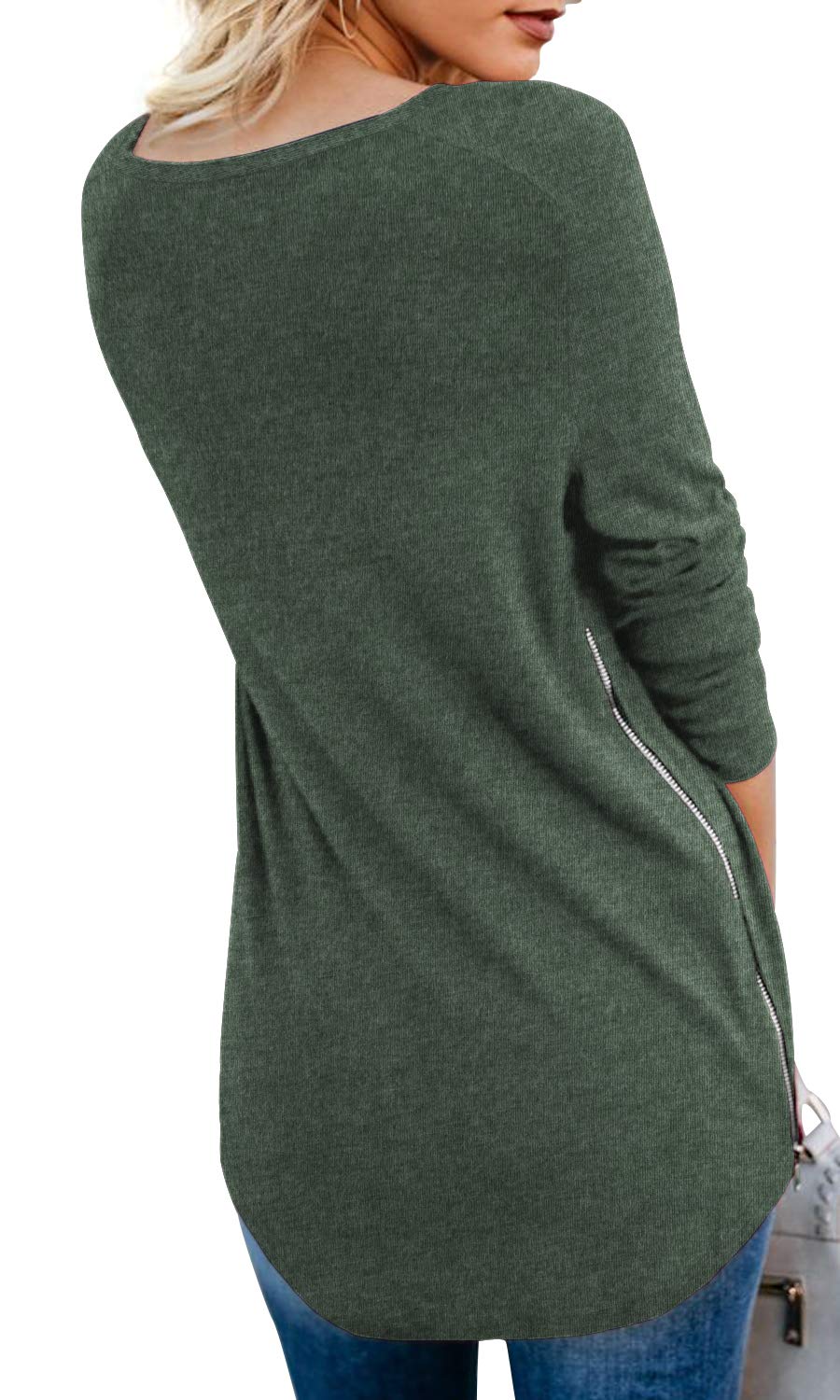 PrinStory Women's V-Neck Raglan Sweatshirt with Side Zipper - Casual Long Sleeve Tops for Everyday Wear