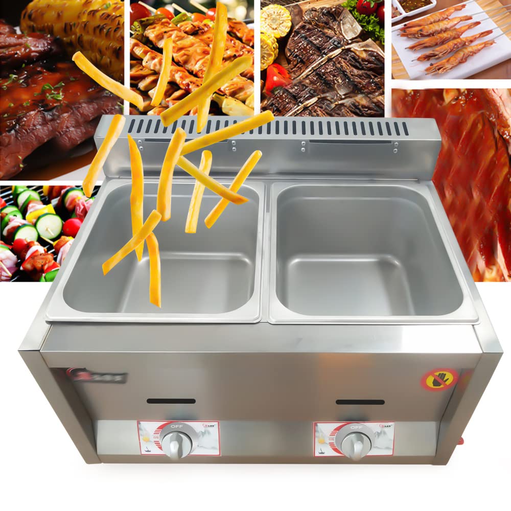 2 Wells 6L Commercial Gas Fryer & Food Warmer - Countertop Catering Equipment for Noodles, Steaming & Buffet Service | Perfect for Restaurants, Cafeterias & Catering Businesses