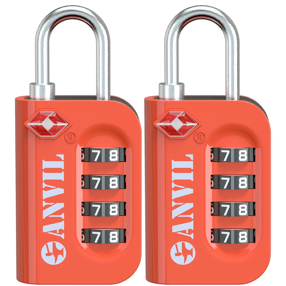 ANVIL TSA Approved Luggage Lock - 4 Digit Combination Lock with 10,000 Security Codes, Easy-Read Dial for Suitcases, Backpacks, Gym & Student Lockers - Perfect for Travel, School & Airport Security