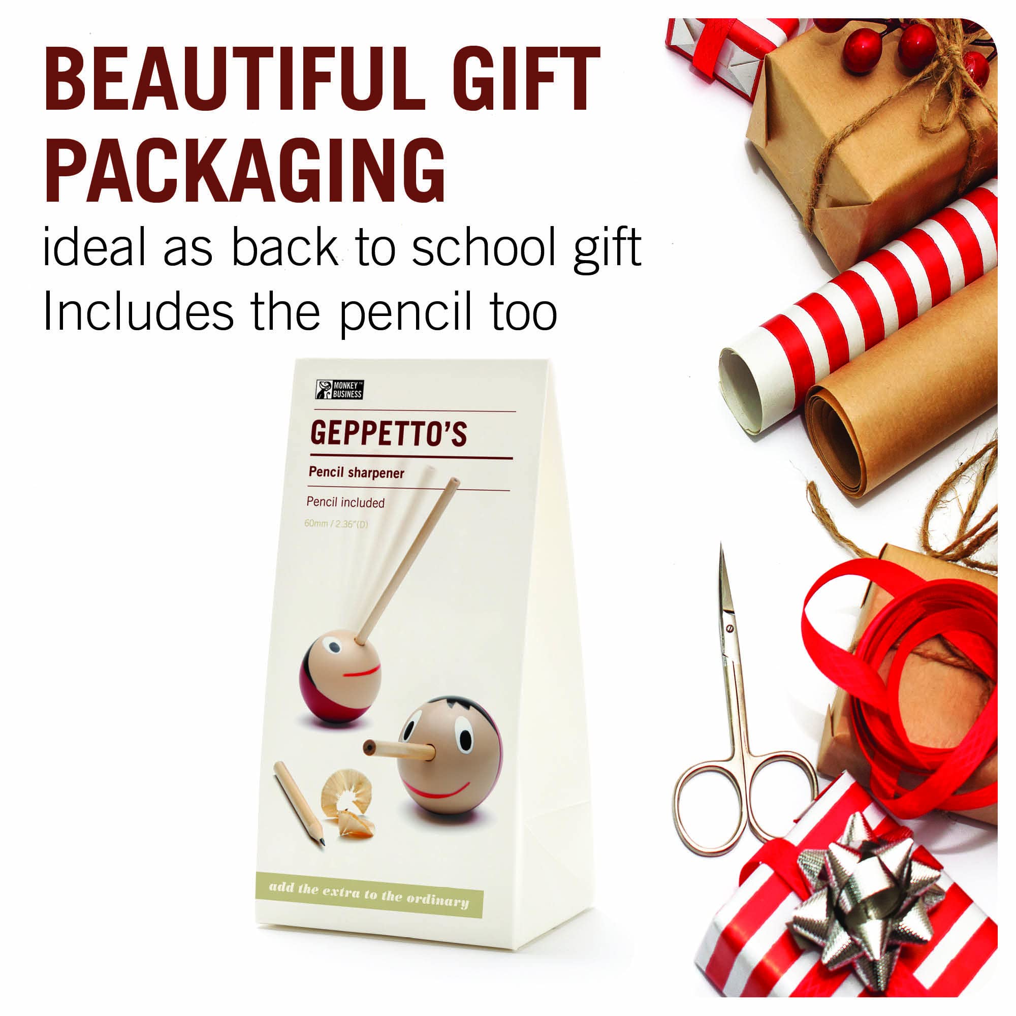 Monkey Business Geppetto Pinocchio Pencil Sharpener - Manual Handheld Sharpener with Pencil Nose for Kids & Adults - Fun Novelty Gift for Boys & Girls - Perfect for School, Office & Art Projects