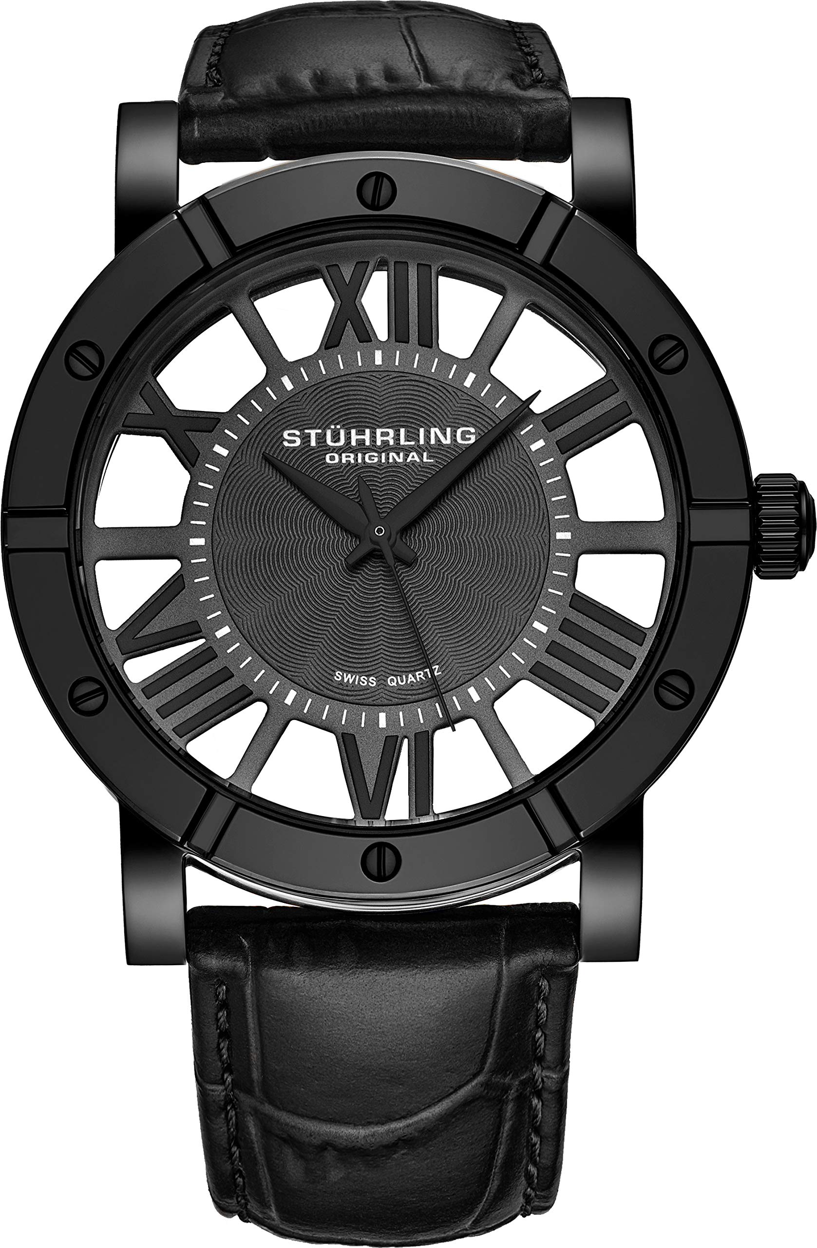 Stuhrling Original Men's Leather Strap Watch with Swiss Ronda Quartz Movement - Sporty Chronograph Design - 881 Series Collection - Perfect for Business, Casual Wear & Outdoor Activities