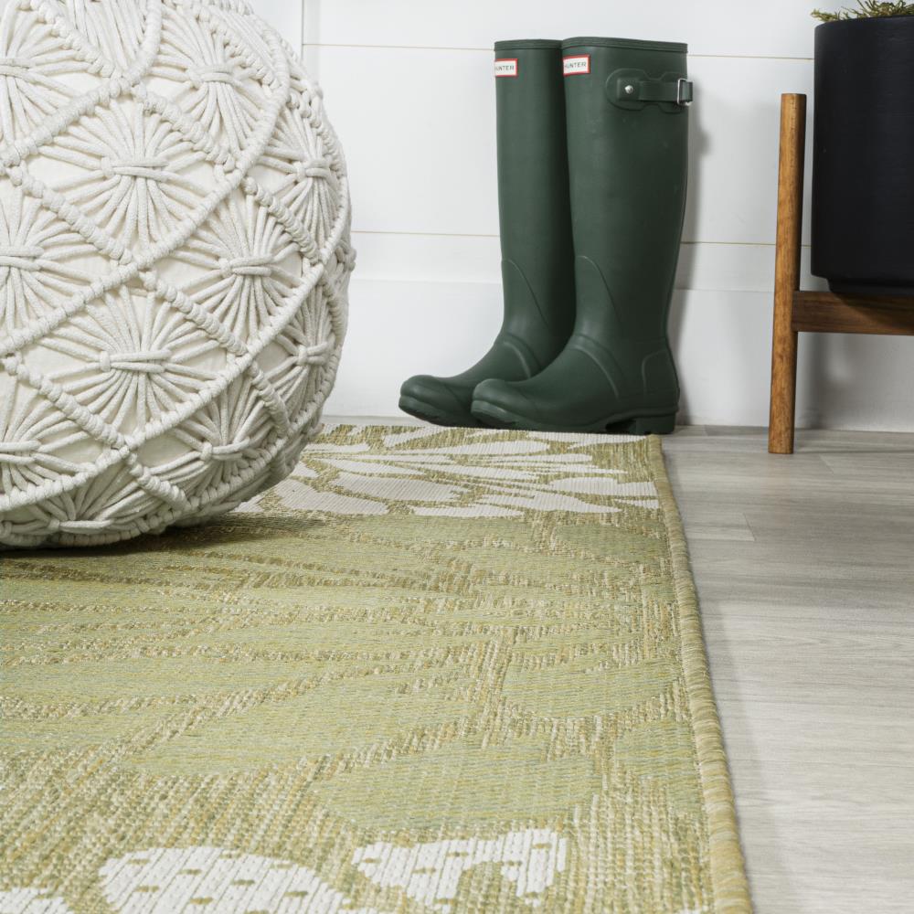 Zinnia Modern Floral Textured Weave Round Rug - Indoor/Outdoor Area Rug for Living Room, Bedroom, Patio & Deck Decor