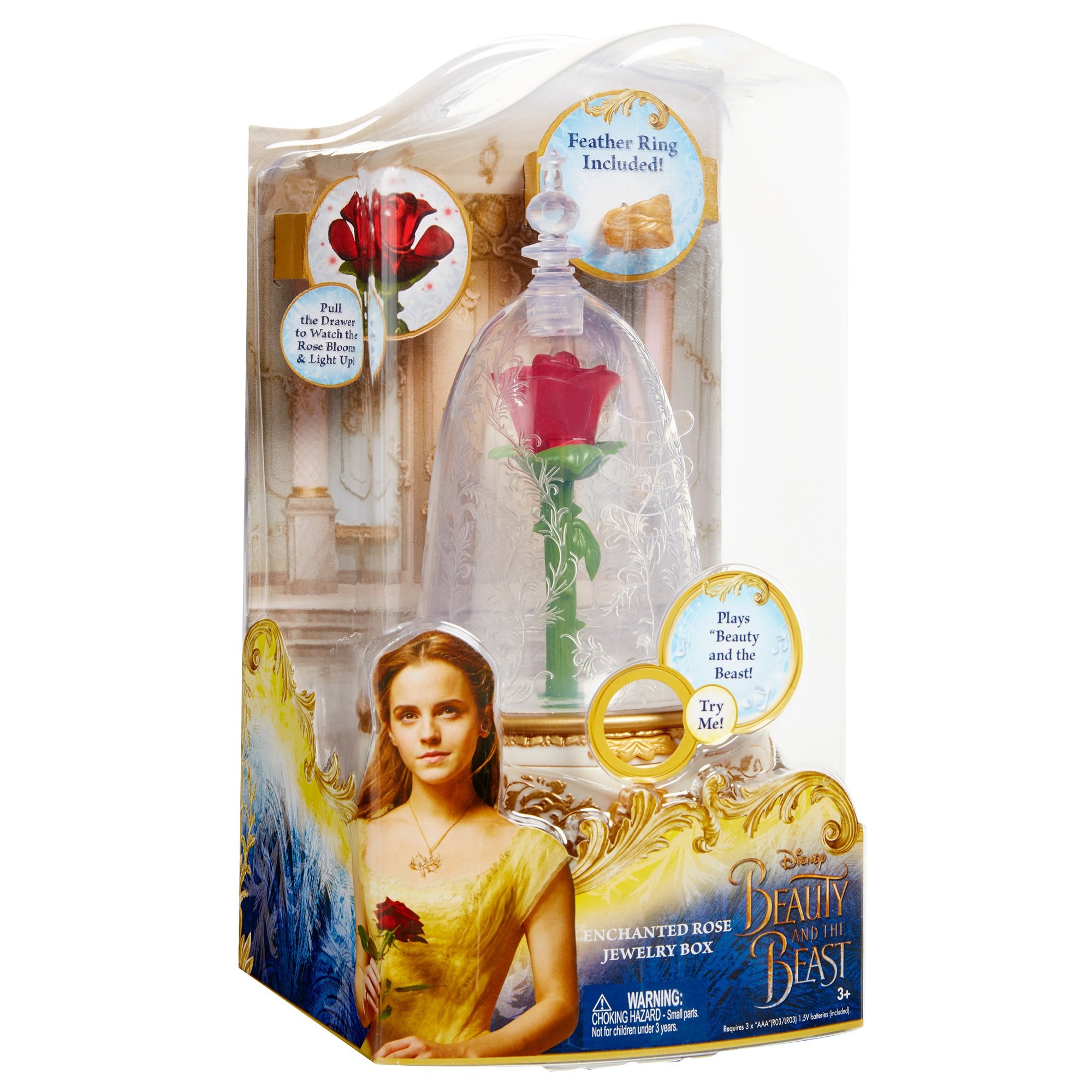 Disney Beauty and The Beast Live Action Enchanted Rose Jewelry Box - Musical Jewelry Storage for Girls, Kids Room Decor, Birthday Gift, Disney Princess Collection (Perfect for Bedroom Decor, Gift Giving, Disney Fans)