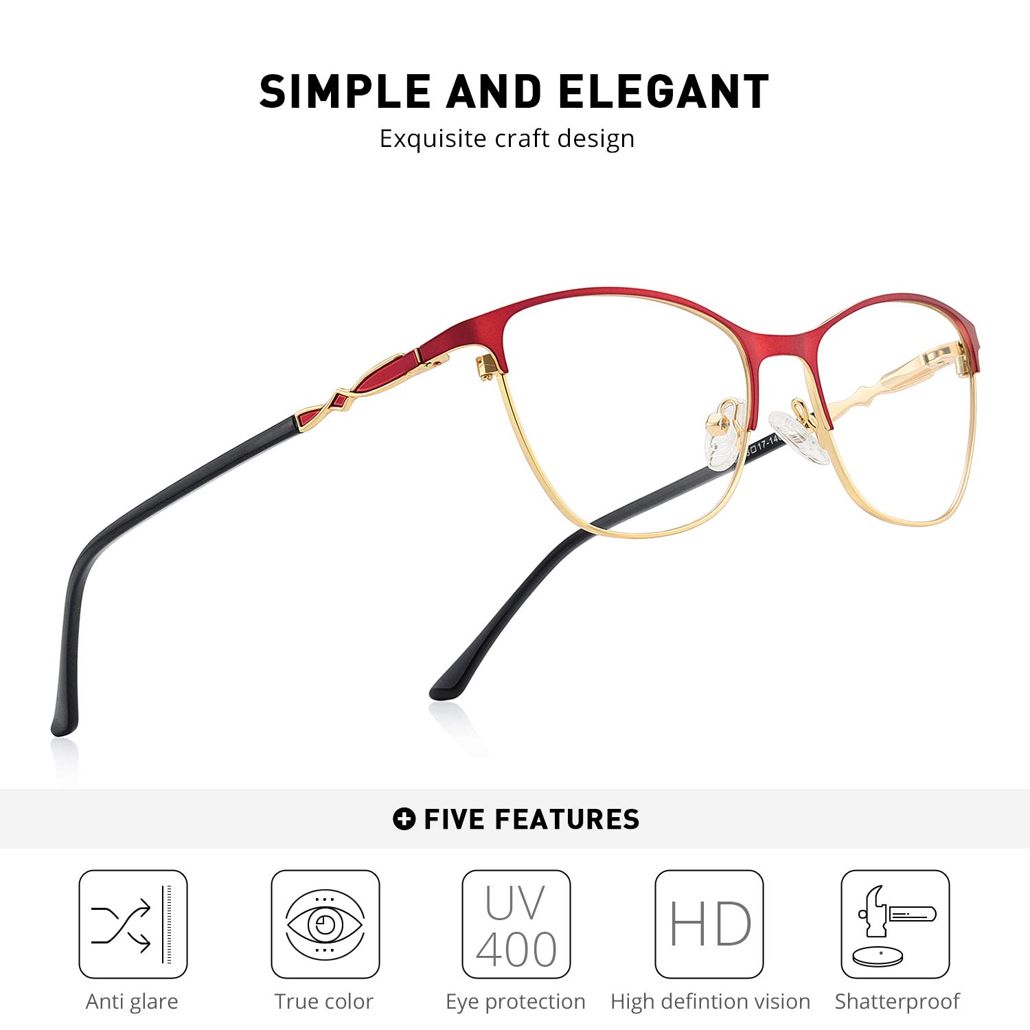 Stylish Cat Eye Reading Glasses for Women - Retro Design Computer Glasses with Spring Hinges (1.0-3.5 Magnification) - Perfect for Reading, Office Work & Screen Use