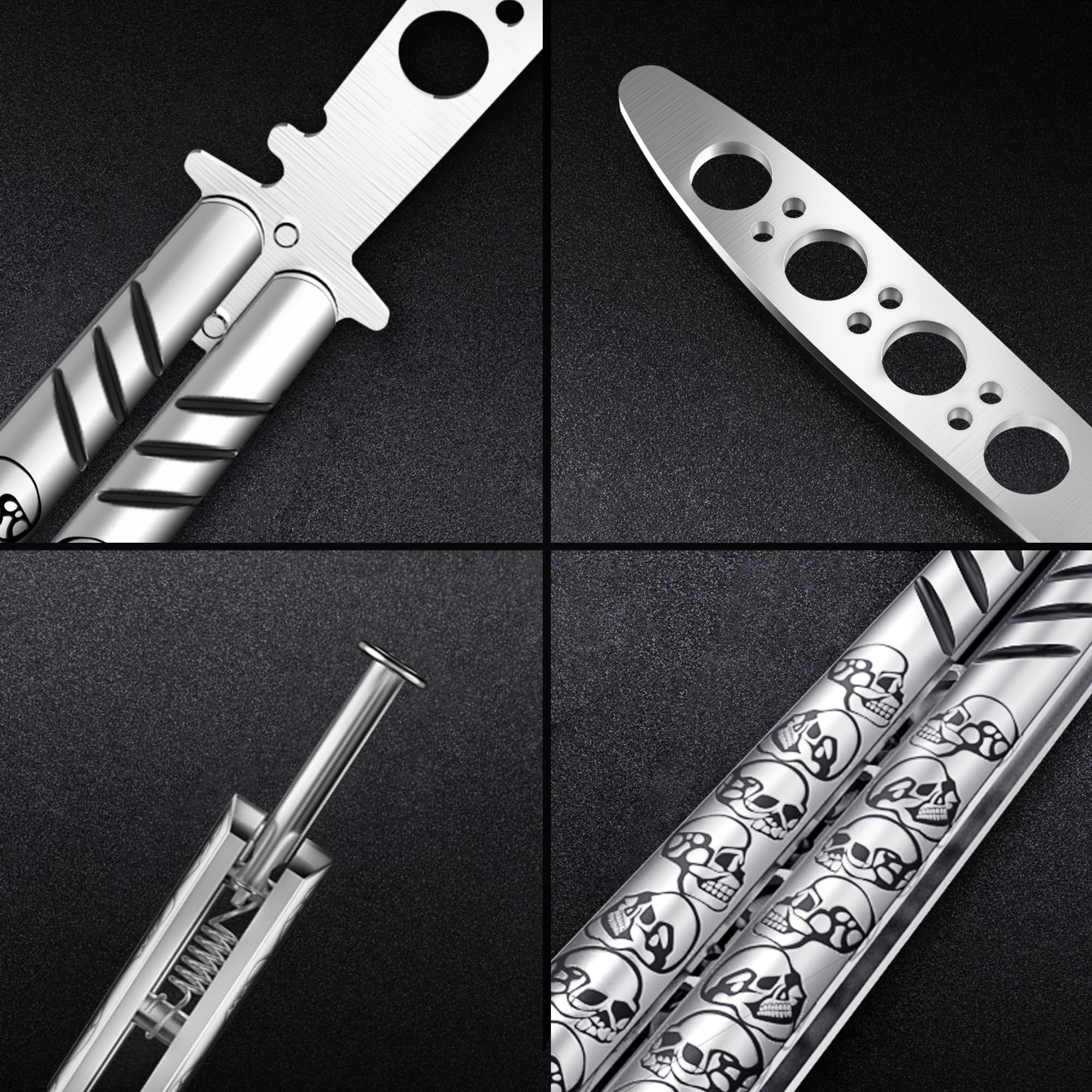Balisong Trainer Knife - Stainless Steel Practice Butterfly Knife with Spring Latch | Dull Non-Sharp Blade for CSGO Tricks & Fidget Toy | Perfect for Beginners, Stress Relief & Skill Training (Model K16 S)