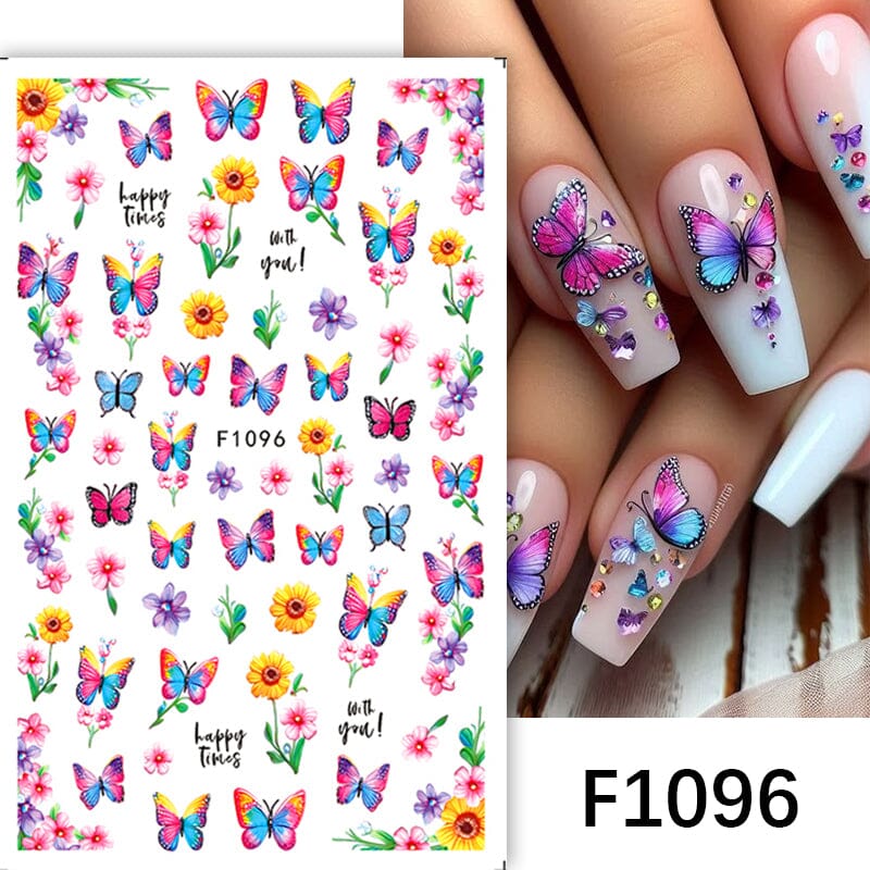 3D Butterfly Flower Nail Stickers - Multicolor Nail Art Decals for DIY Manicure - Perfect for Parties, Weddings, and Special Occasions