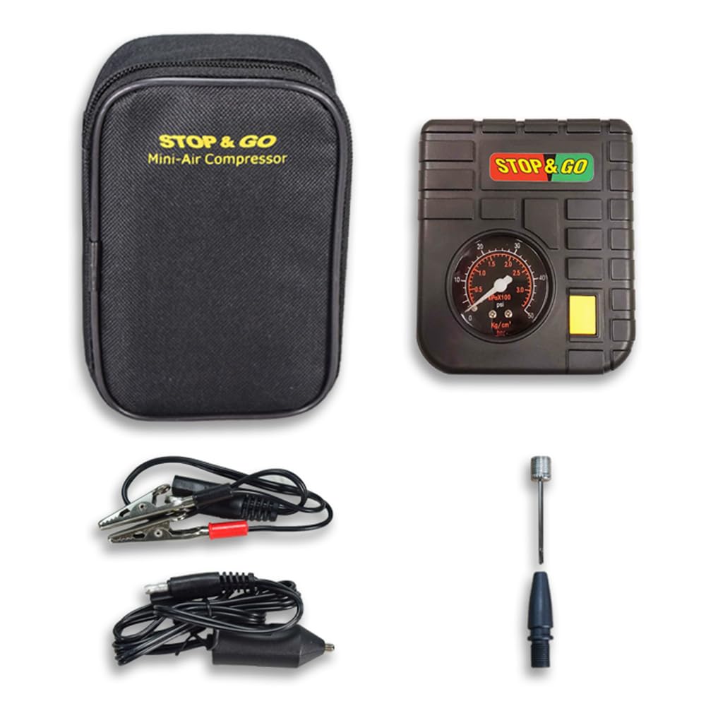 Stop & Go RCP Compact Mini-Air Compressor - 12V Car Adapter with Built-in LED Light for Motorcycle, Scooter, ATV, UTV, Golf Cart & Lawn Mower - Portable Tire Inflator for On-the-Go Emergencies & Outdoor Adventures