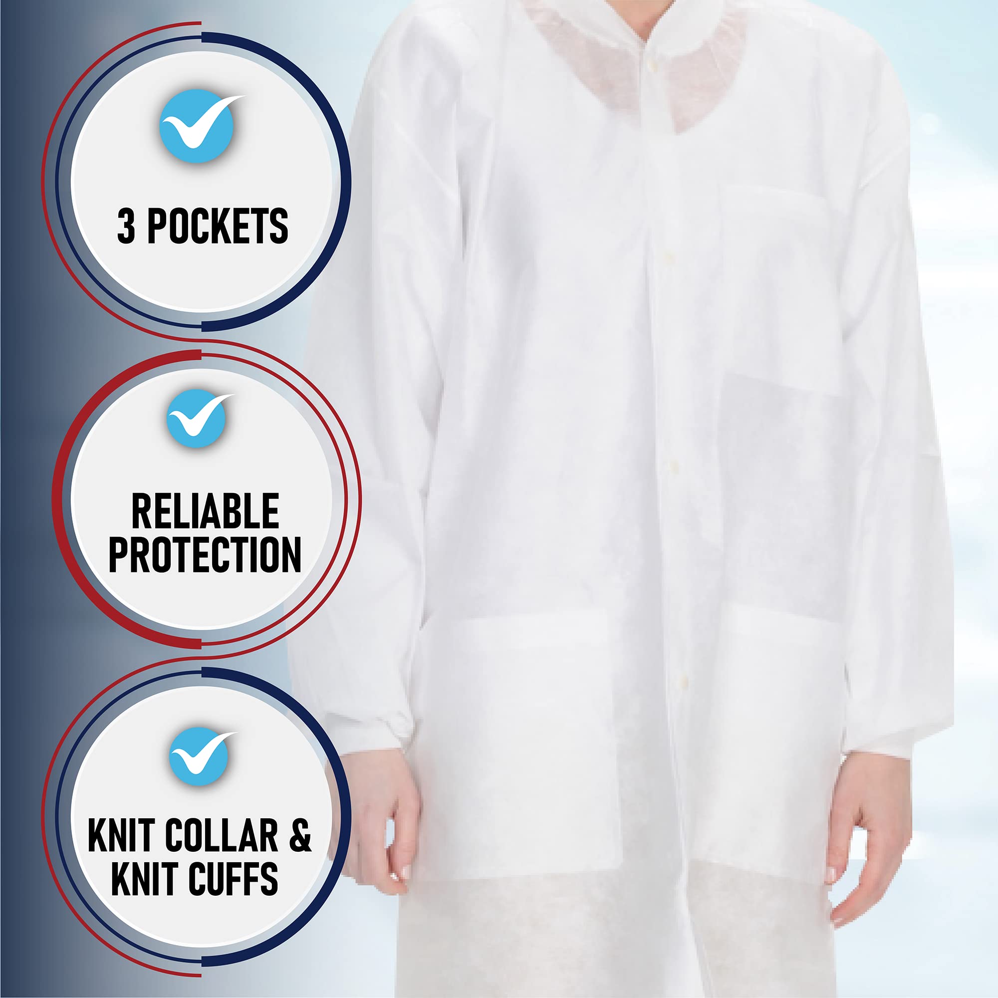 Disposable Lab Coats for Adults - White SMS Material with 3 Pockets | Durable & Comfortable Lab Wear (XS-5XL) | Perfect for Medical, Laboratory & Industrial Use