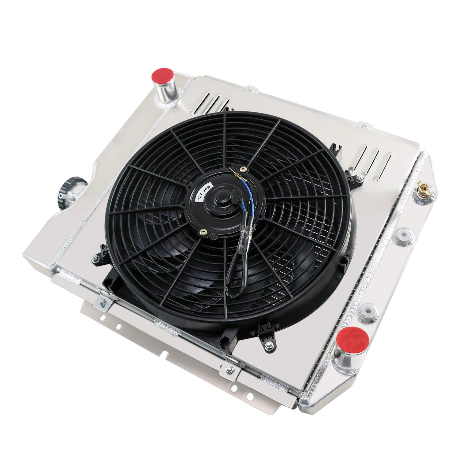3 Row Aluminum Radiator with Shroud, Fan & Relay Kit - Compatible with 60-66 Ford Mustang/Ranchero & 64-65 Mercury Comet 2.4L 2.8L 3.3L L6/4.7L V8 Gas Engines - High-Performance Cooling for Street & Track Racing
