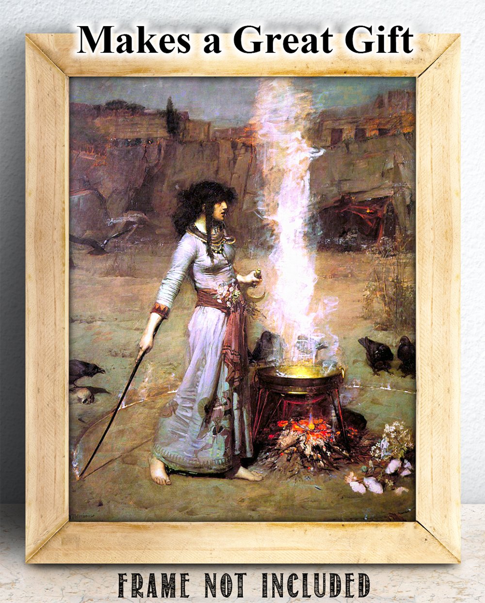 Gothic Home Decor Magic Circle Wall Art - The Witch by JW Waterhouse - 11x14 Unframed Wiccan Decor for Pagan & Witchy Aesthetic - Spooky Oddities & Curiosities - Perfect Gift for Halloween, Altar Decor, Witchcraft & Gothic Interior Design