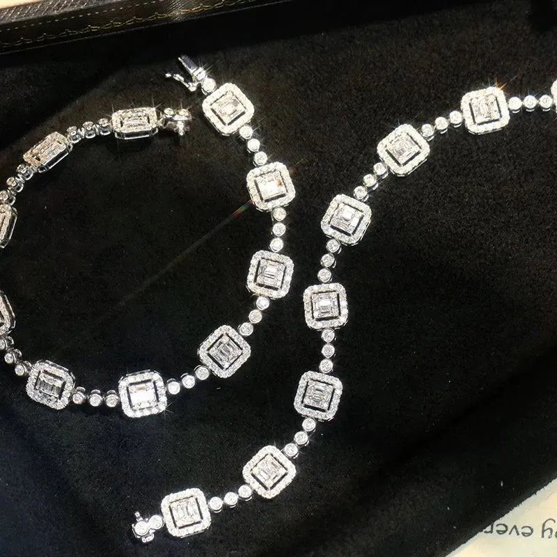 18K White Gold Diamond Bracelet for Women - 2.45 Carat Real Natural Diamonds, Luxury Geometric Design Jewelry Gift for Anniversary, Wedding & Senior Banquet | Elegant Evening Wear & Special Occasion Accessory