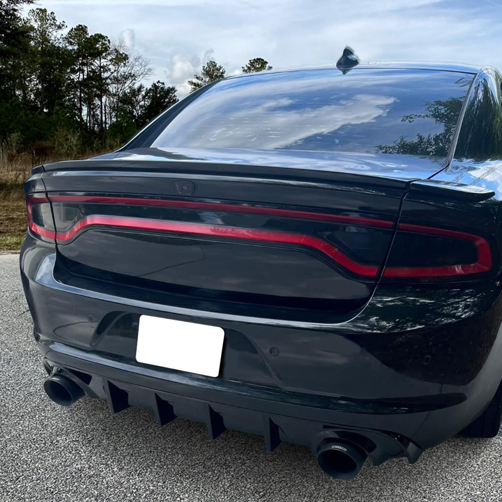 IKON MOTORSPORTS Rear Bumper Diffuser for 2015-2023 Dodge Charger Base & SXT - Gloss Black PP Lip Splitter | Enhances Aerodynamics & Sporty Look | Perfect for Car Enthusiasts & Street Racing