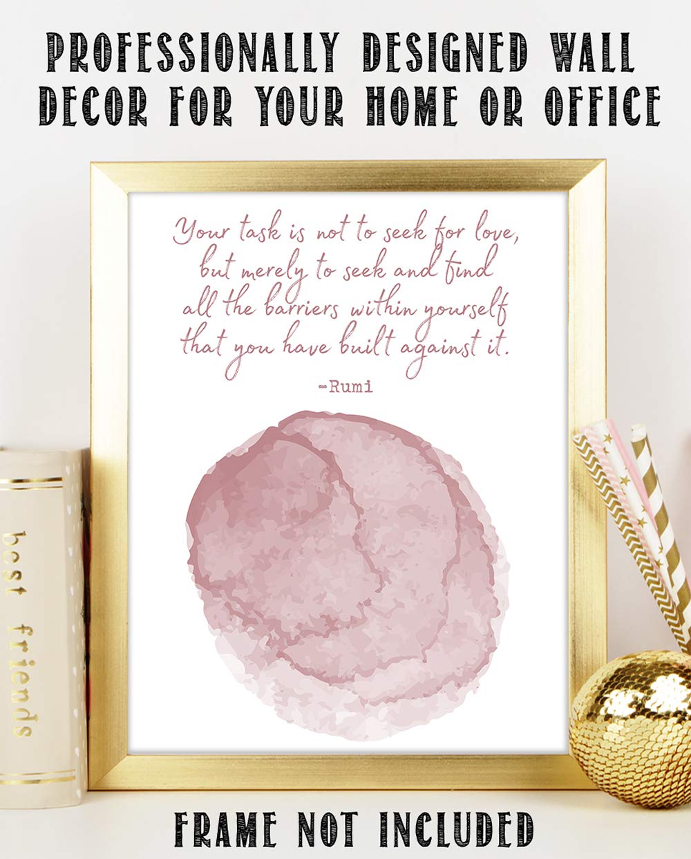 TJ Originals - Rumi Quotes Wall Art 11x14, Motivational Decor for Home & Office (Rust Pink)