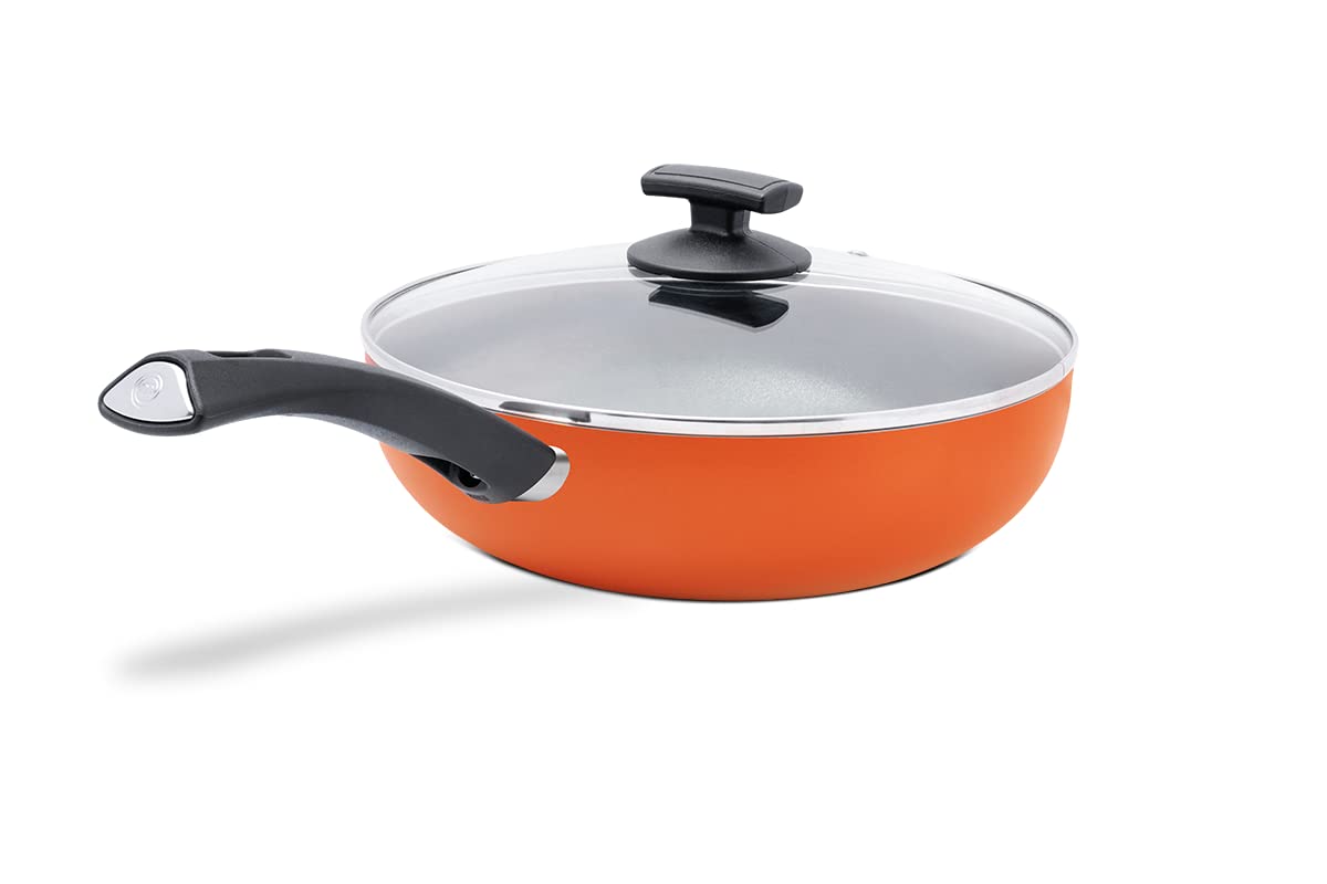 Masterchef 3.55L (28cm) Orange Non-Stick Wok Pan with Lid - Professional Stir Fry, Sauté & Deep Frying - Perfect for Asian Cooking, Home Chefs & Restaurant Use