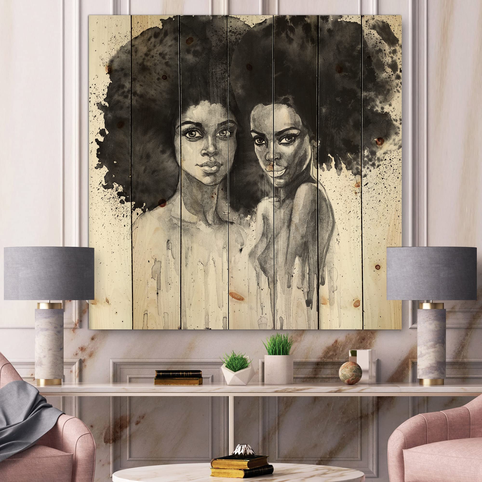 Modern African American Woman Portrait Wood Wall Art - Contemporary Black Wood Decor, Large Pine Wood Panel Print - Perfect for Living Room, Bedroom & Office Decor