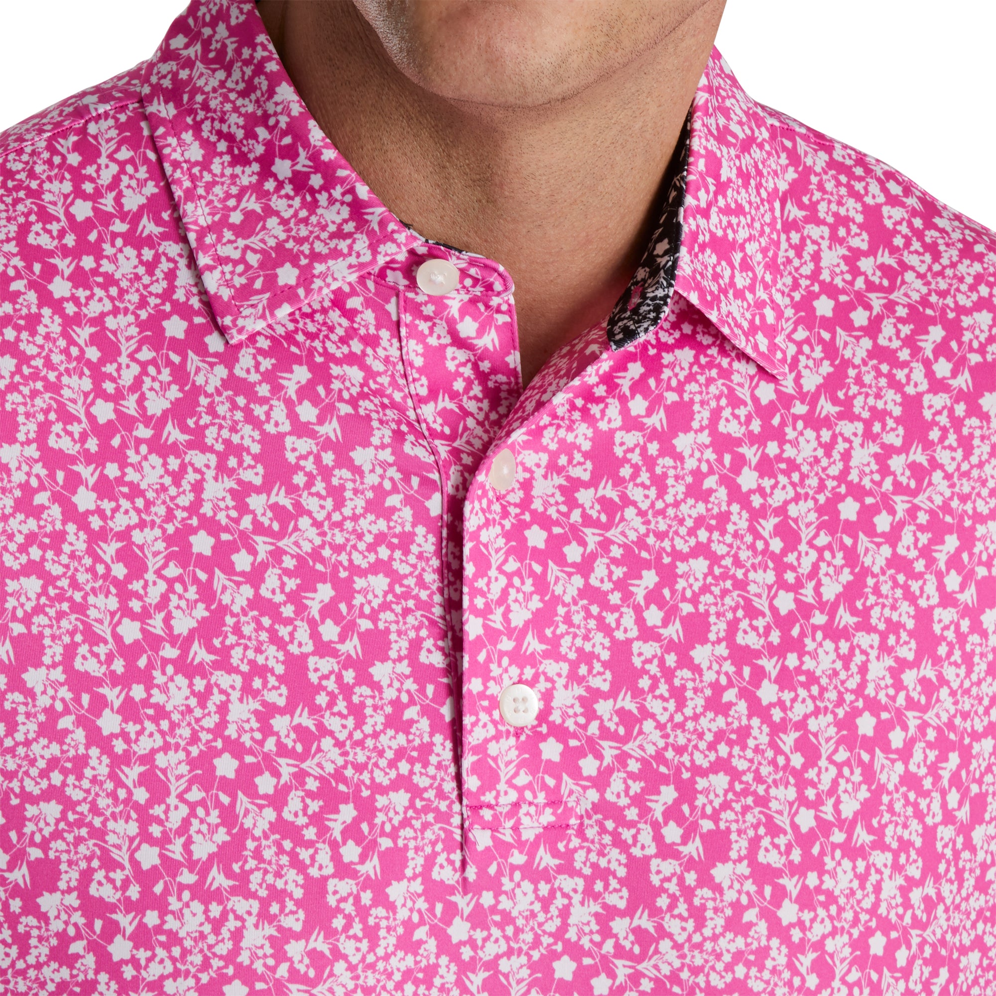 FootJoy Floral Vines Lisle Hot Pink Men's Golf Polo Shirt - Breathable Performance Fabric for Summer Golfing & Casual Wear