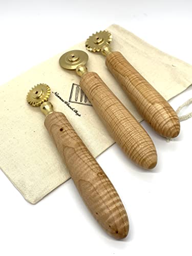 Premium Brass Pasta Cutter Set with Custom Wooden Handle (3-Piece) - Perfect for Homemade Pasta, Italian Cooking & Gourmet Kitchen Gifts