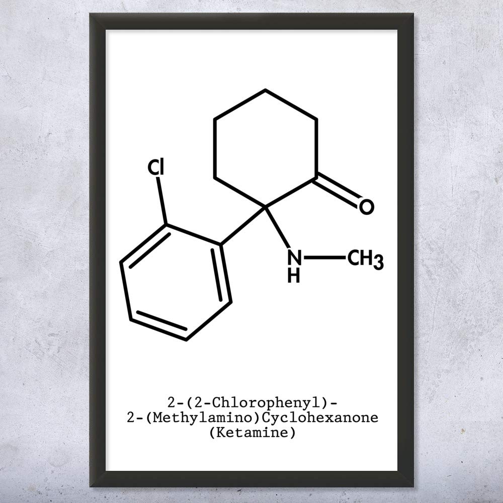 Ketamine Molecule Art Print - Black & White Framed Wall Decor (11x14) | Unique Gift for Veterinarians, Anesthesiologists & Ravers | Perfect for Vet Clinics, Home Offices & Psychedelic Decor