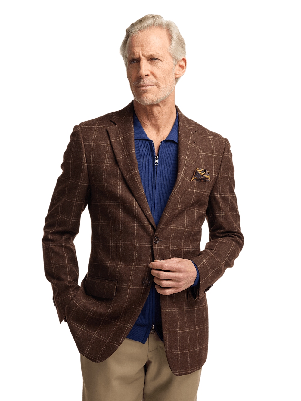 Premium Wool Plaid Single Breasted Notch Lapel Sport Coat for Men - Classic Brown Blazer for Business, Office & Formal Events