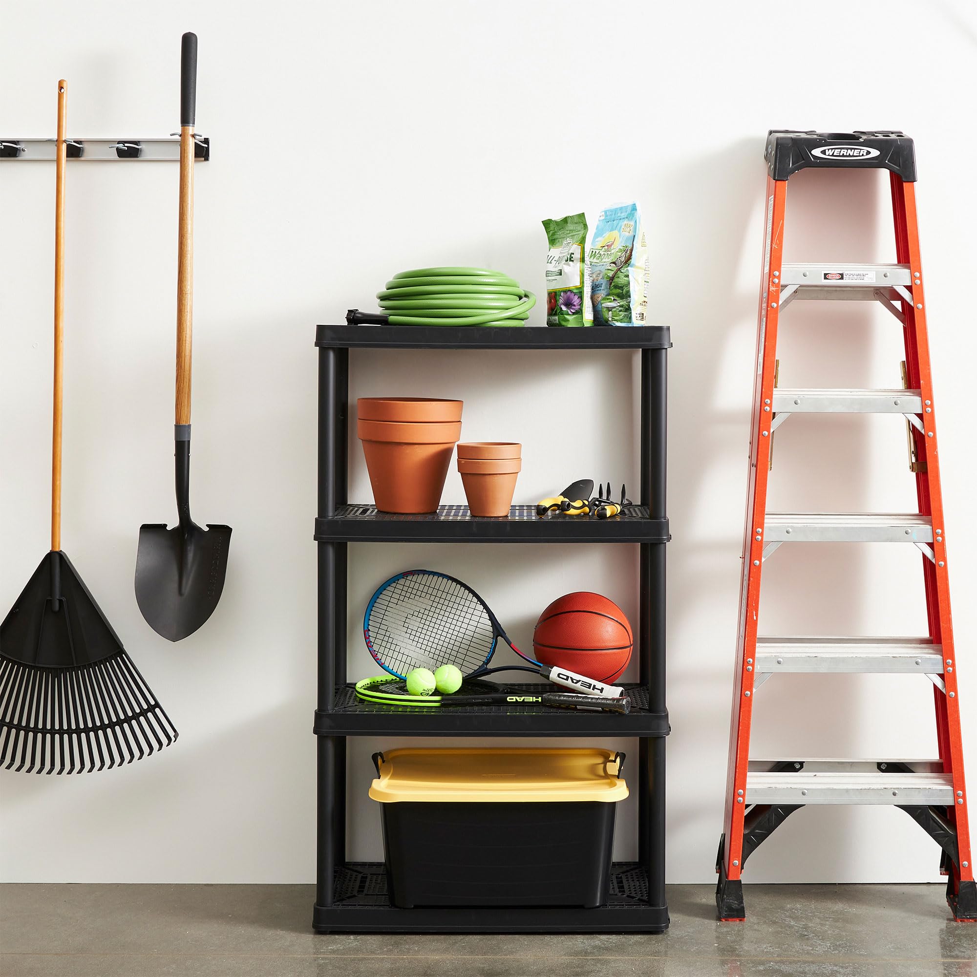 Gracious Living 4-Pack XL Heavy-Duty Storage Shelves | Knect-A-Shelf System | Black Metal Shelving Unit | Perfect for Garage, Basement & Closet Organization