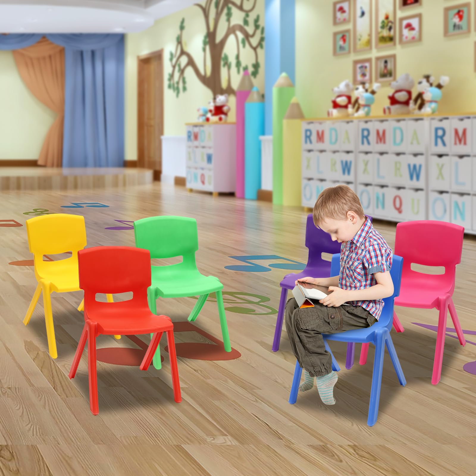 6-Piece Stackable Kids Plastic Chairs for Classroom, Daycare & Home - Lightweight, Durable & Colorful School Chairs for Preschool, Children's Bedroom & Playroom - Perfect for Learning, Snack Time & Group Activities