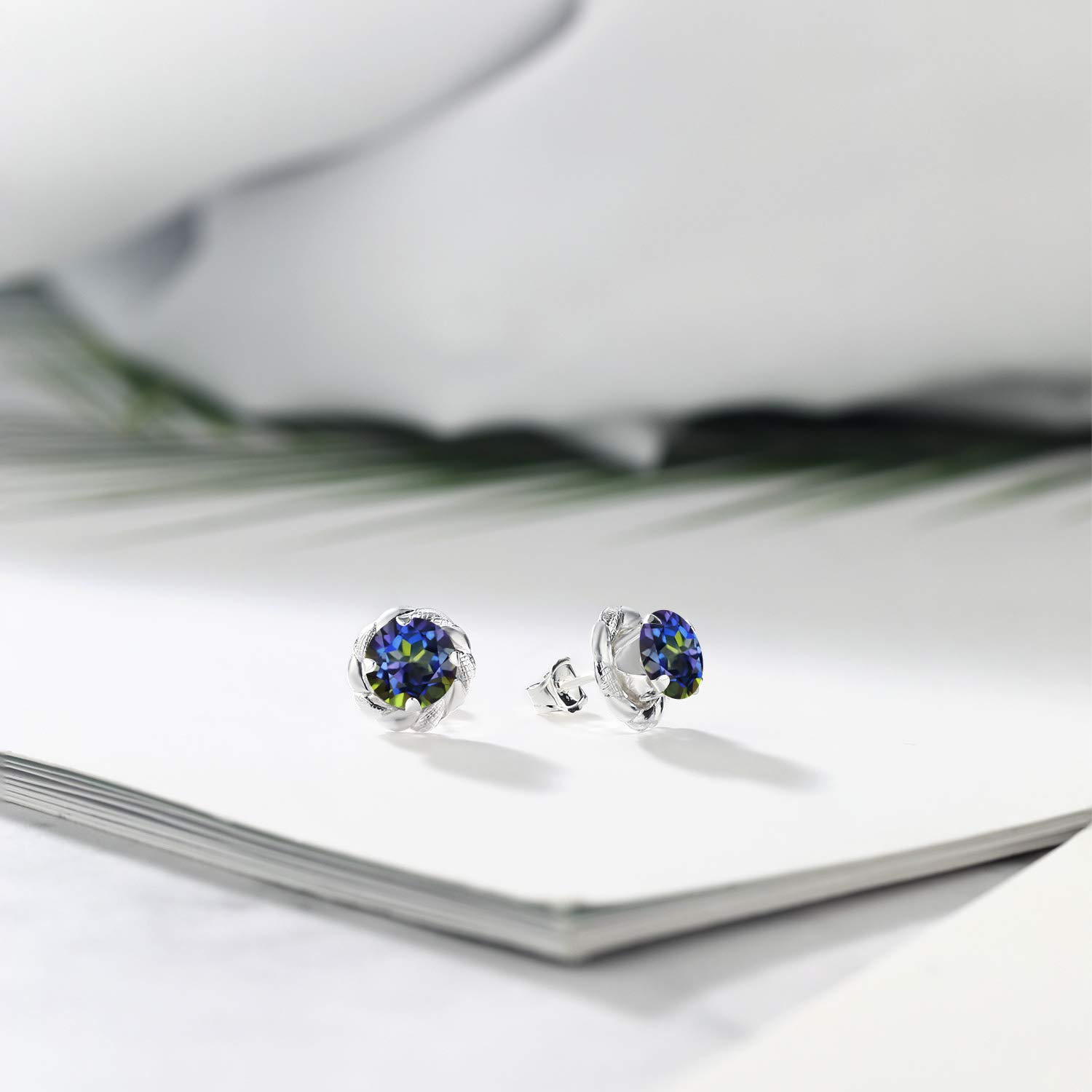 Gem Stone King 925 Sterling Silver 6MM Round Gemstone Birthstone Flower Stud Earrings for Women & Men - Perfect Gift for Birthday, Anniversary & Special Occasions