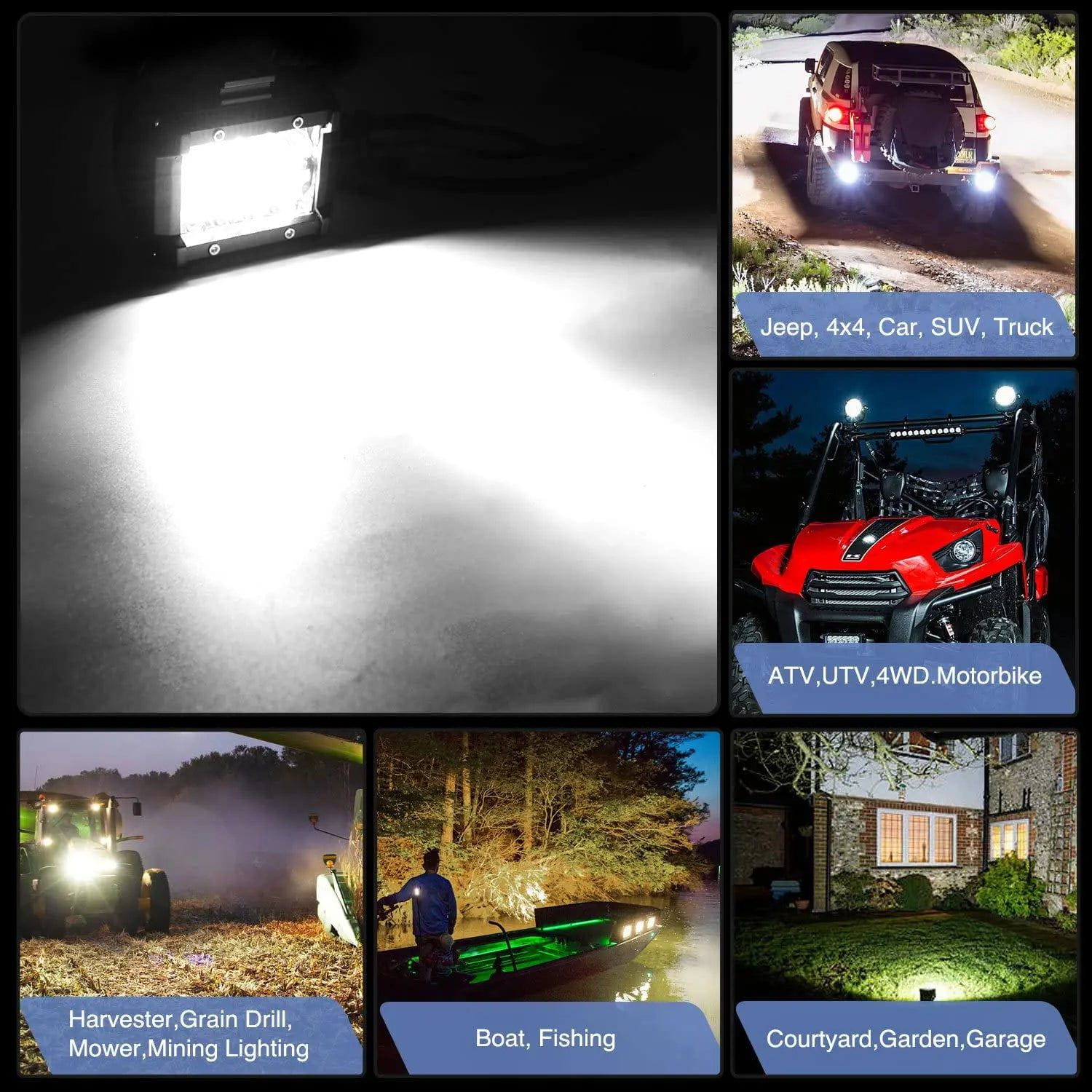 4 Inch 60W 6000LM Triple Row Spot Flood LED Pods (2 Pairs) | 16AWG Wire 3Pin Switch | Off-Road Lighting for Trucks, ATVs, UTVs, Boats & Jeeps