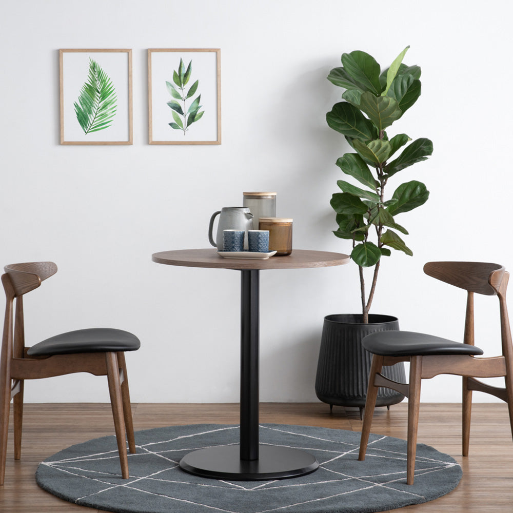 RUNDA 70cm Round Dining Table - Walnut & Black Finish - Perfect for Small Spaces, Breakfast Nooks & Cozy Kitchen Settings