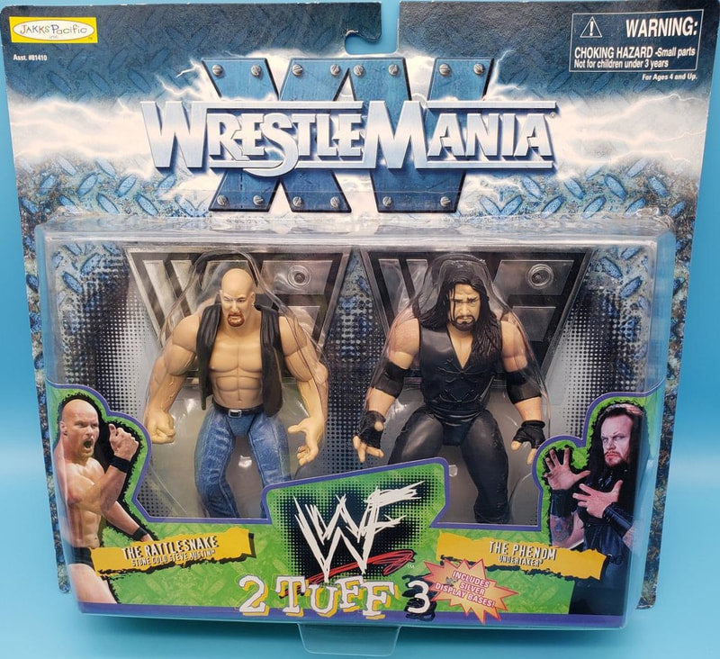 Vintage 1999 WWF Jakks Pacific 2 Tuff 3 Wrestling Action Figures - Stone Cold Steve Austin & The Undertaker Collectible Set for Wrestling Fans and Toy Collectors | Perfect for Display, Play, and Nostalgic Gift Giving