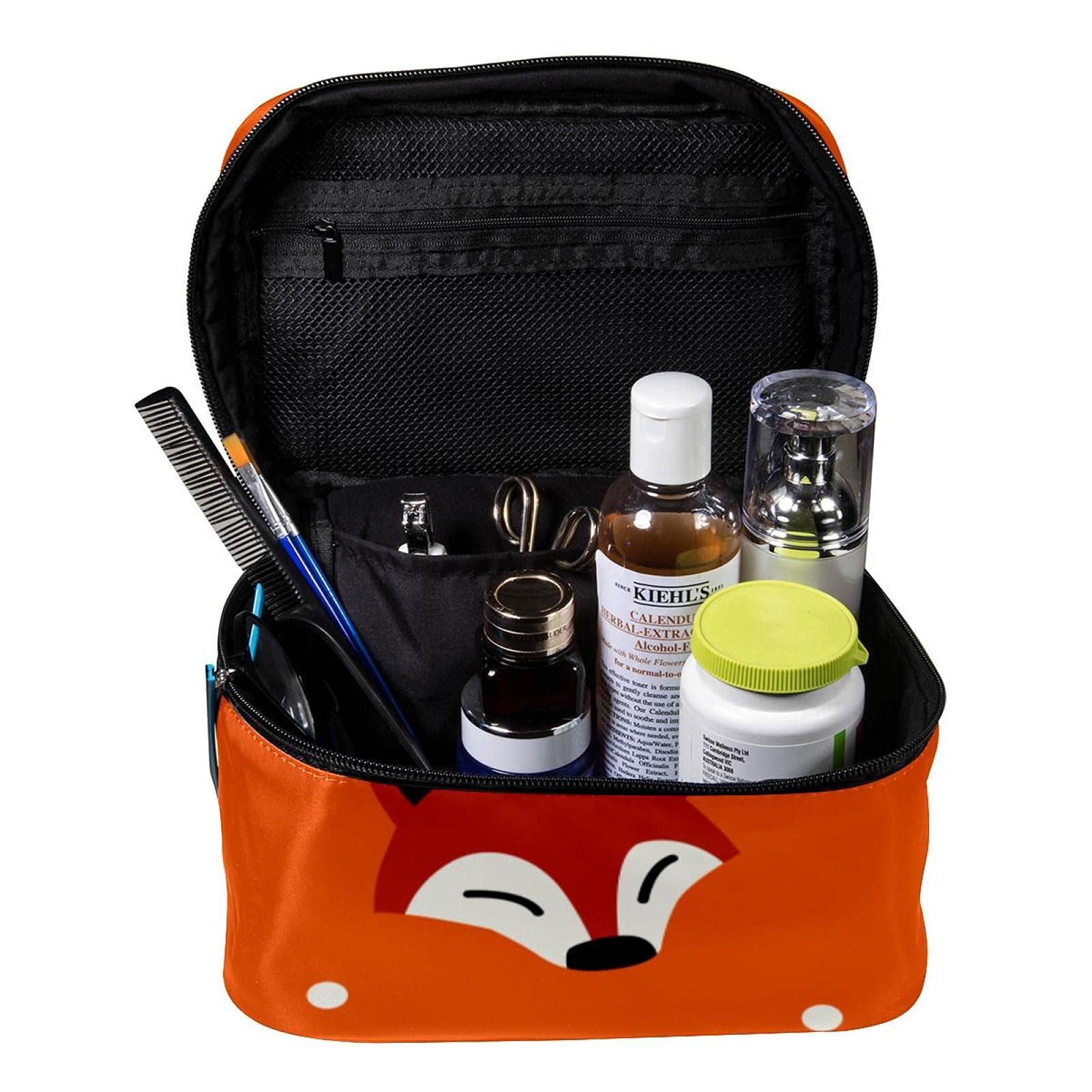 Cute Cartoon Fox Head Travel Makeup Bag - Large Cosmetic Organizer with Zipper for Women & Girls | Perfect for Toiletries, Travel Essentials & Daily Makeup Storage