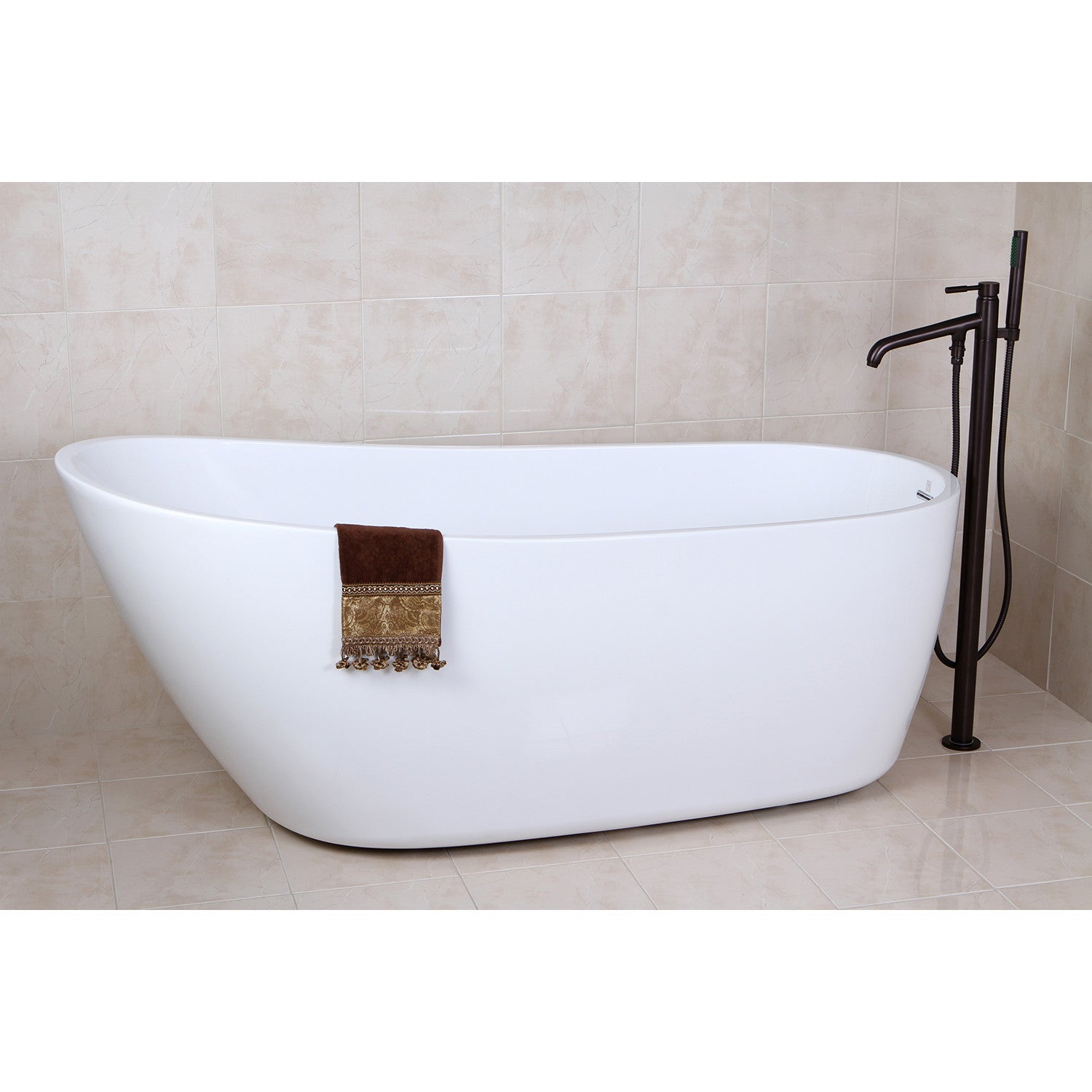 Aqua Eden 68 Inch Acrylic Oval Freestanding Bathtub - Glossy White Slipper Soaking Tub with Drain | Luxury Bathroom Upgrade for Spa-Like Relaxation at Home