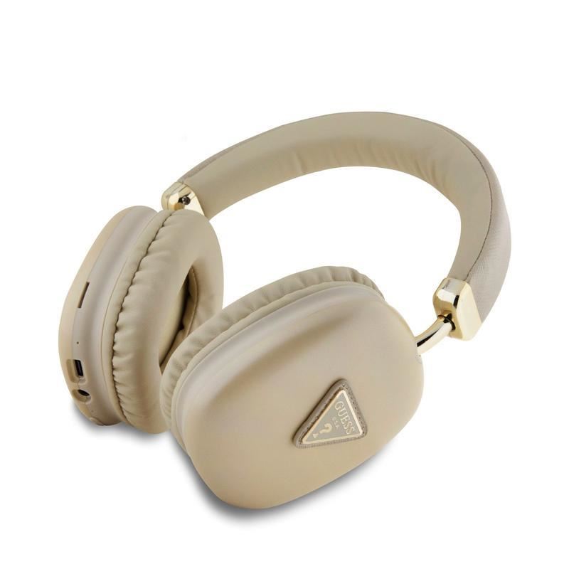 Guess Saffiano PU Leather Wireless Headphones with Metallic Triangle Logo - Gold (GUBHK1SATSD) | Premium Bluetooth Headset for Travel, Work & Gym