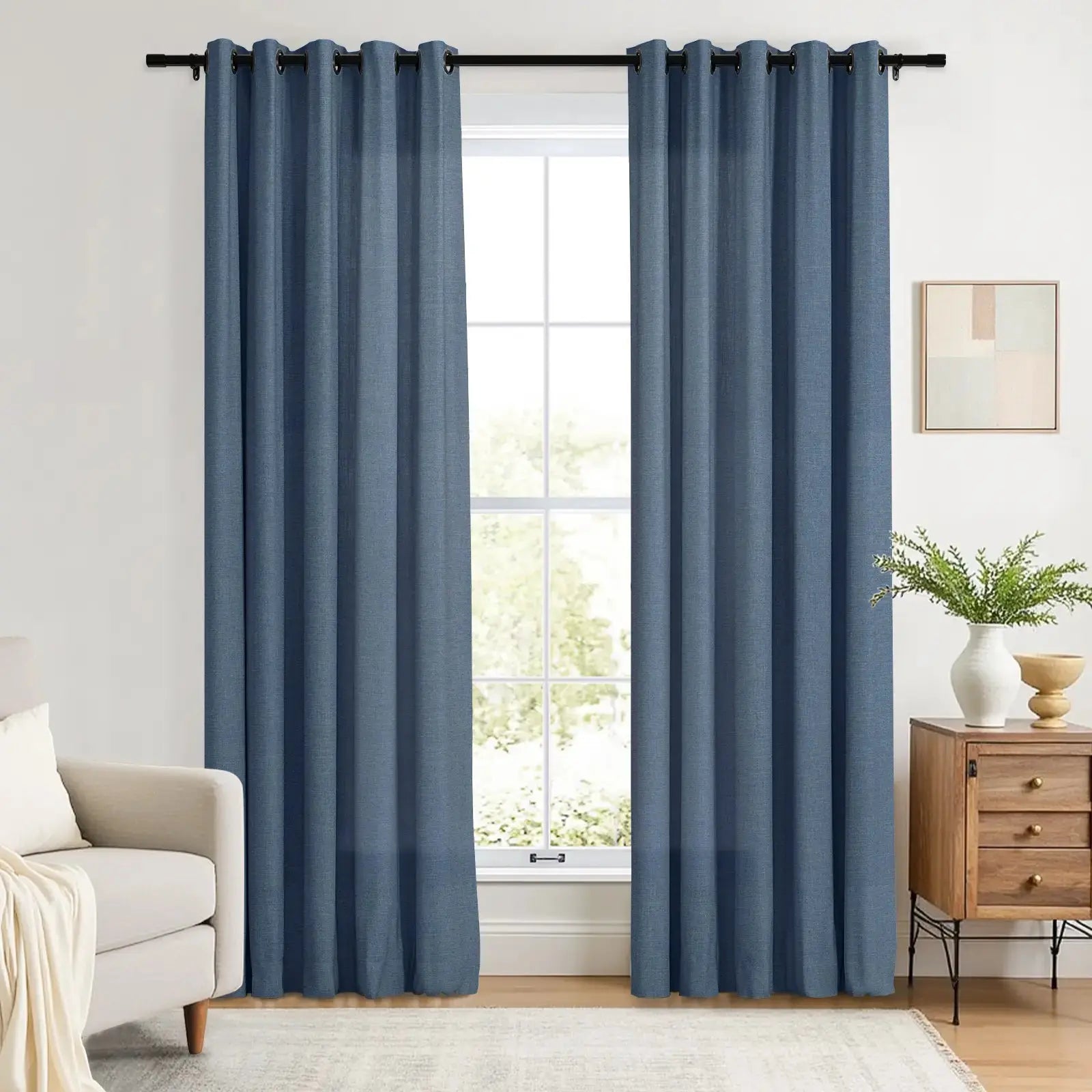 Linen Curtains with Grommet Top - Blackout Drapes for Living Room & Bedroom - Elegant Home Decor for Windows (52x84 Inches) - Perfect for Privacy, Light Control and Room Darkening