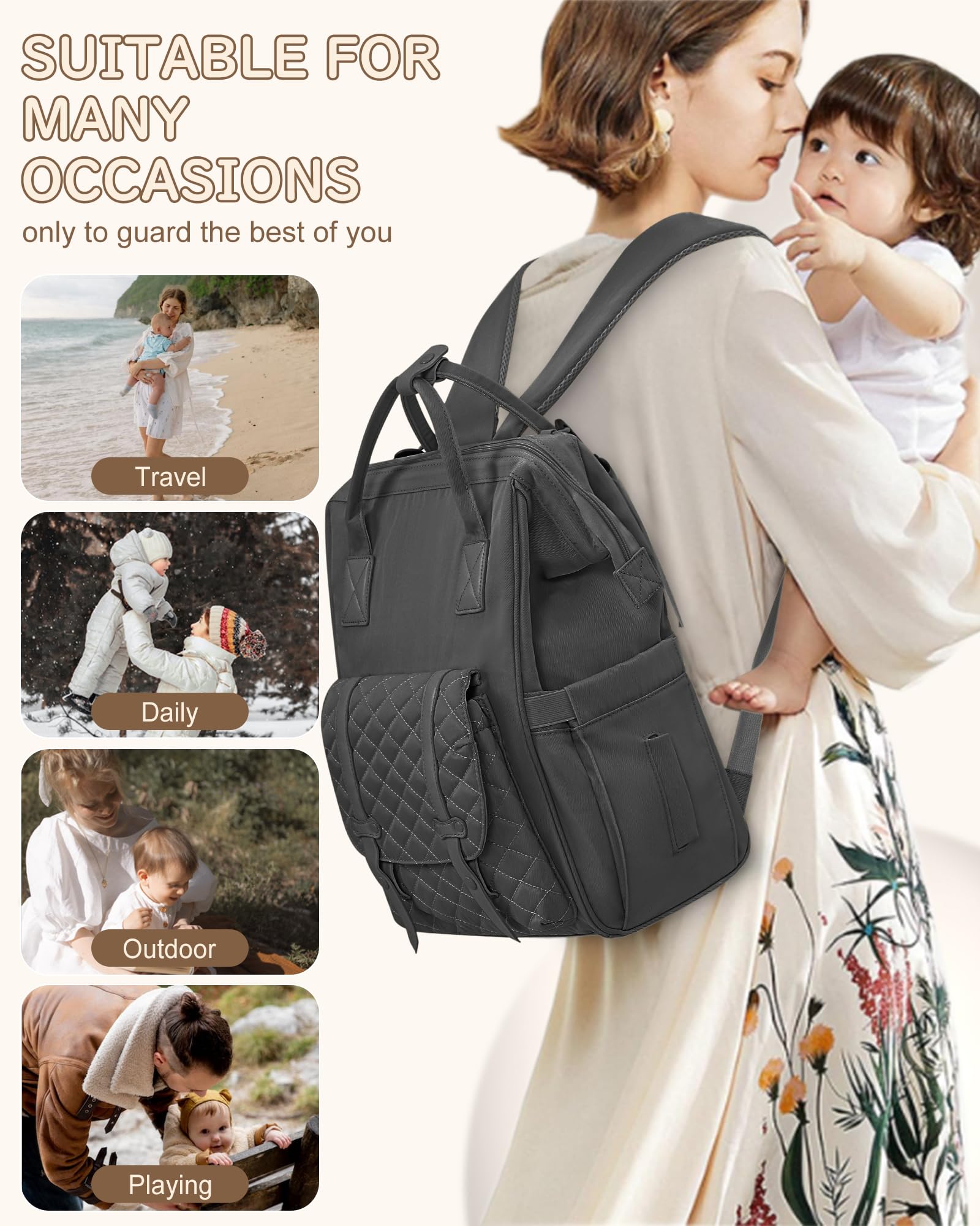 Large Waterproof Diaper Backpack for Moms & Dads - Baby Travel Essentials with Changing Pad, Stroller Straps & USB Charging Port - Perfect for Newborns, Toddlers & On-the-Go Parents (Dark Grey) | Ideal for Daycare, Travel, Shopping & Family Outings