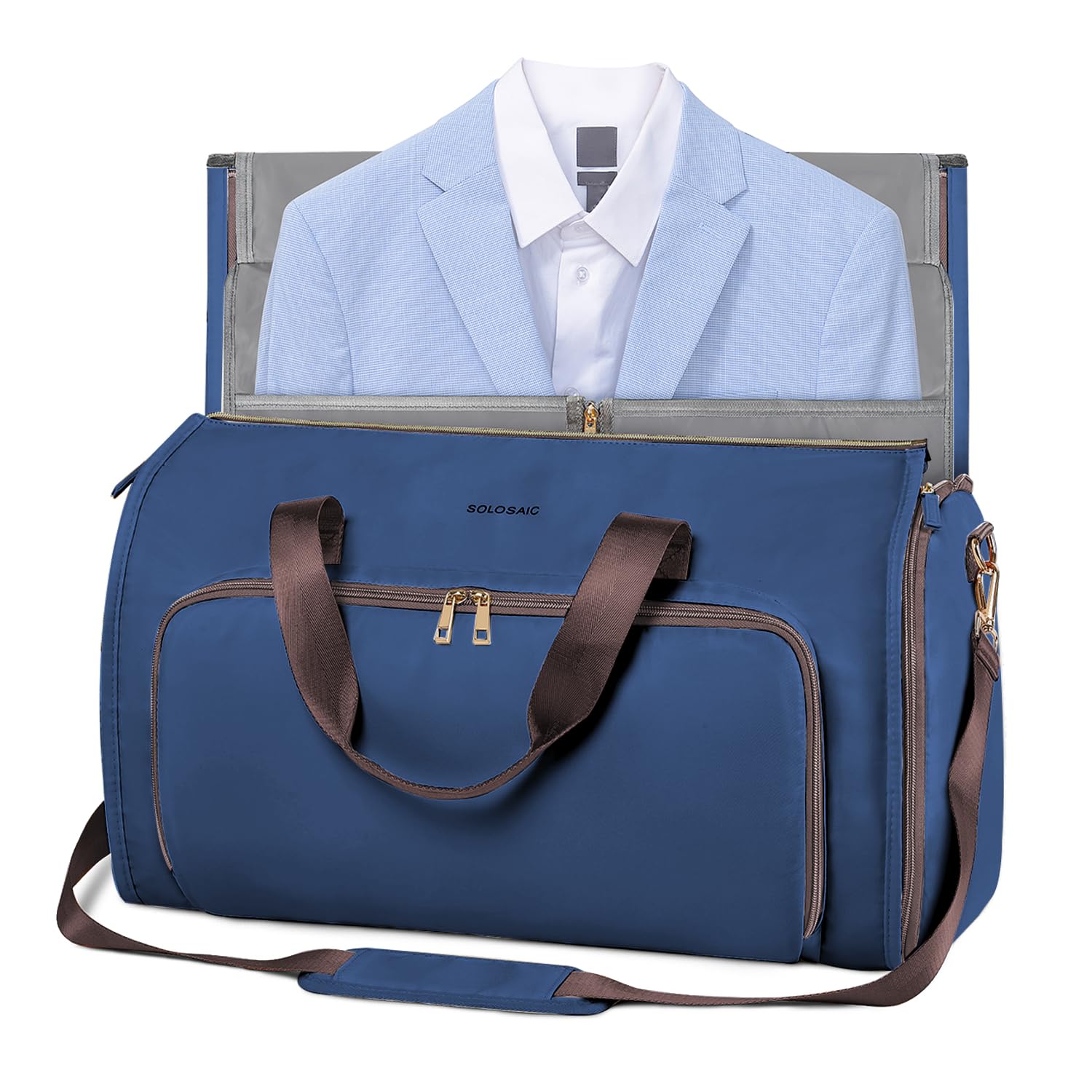 Convertible Travel Garment Bag with Detachable Suit Bag - Carry On Duffel with Shoulder & Backpack Straps - Luggage Dress Bag with 2 Shoe Covers for Men & Women (Blue) - Perfect for Business Trips, Weddings & Airplane Travel
